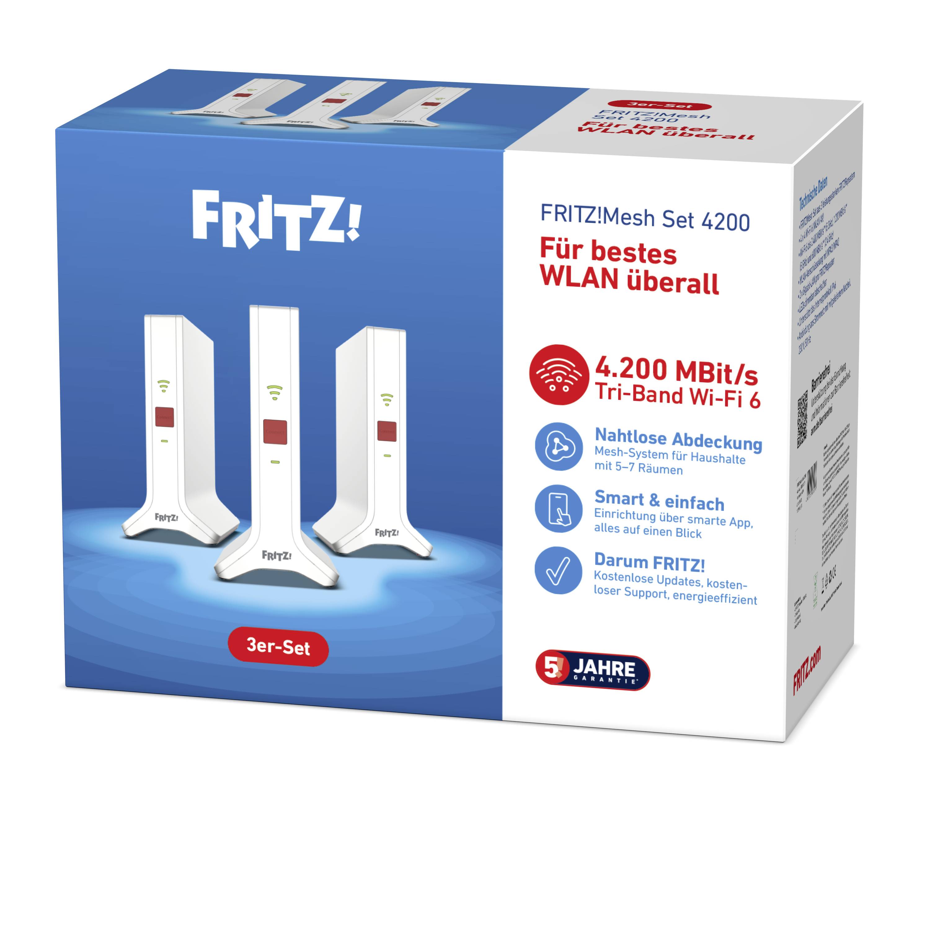 FRITZ! Repeater WLAN FRITZ!Mesh Set 4200 3er-Set 20003107 LAN 10/100/1000 MBit/s Mesh-3