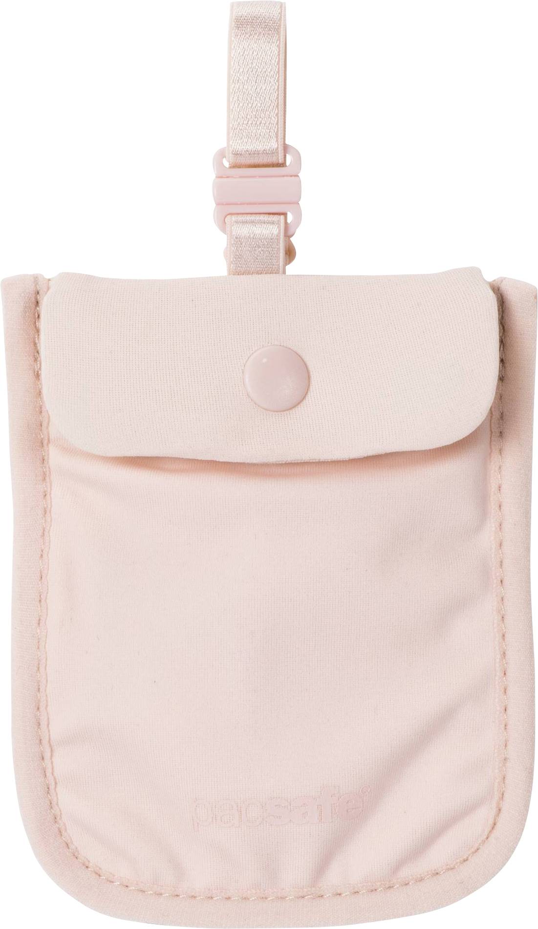 Mała, pastelowo-różowa torebka z zapięciem na zatrzask i regulowanym paskiem, idealna do przenoszenia drobnych przedmiotów lub dodatków.