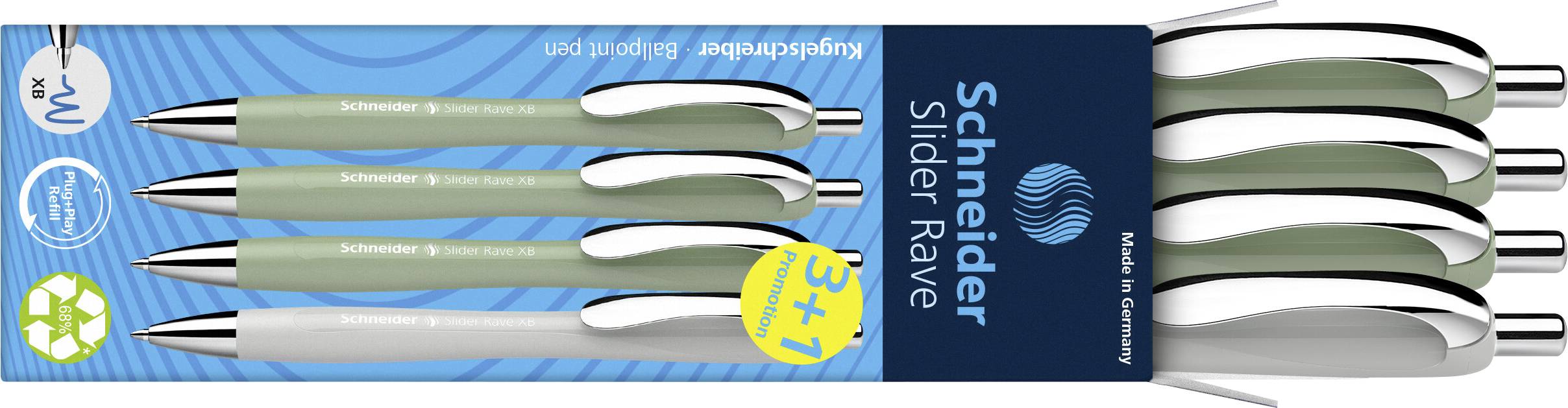 Schneider Schreibgeräte Slider Rave XB Trend 25, Box 4 Stück sortiert 132664 Ручка кулькова Колір напису: синій 4 шт.