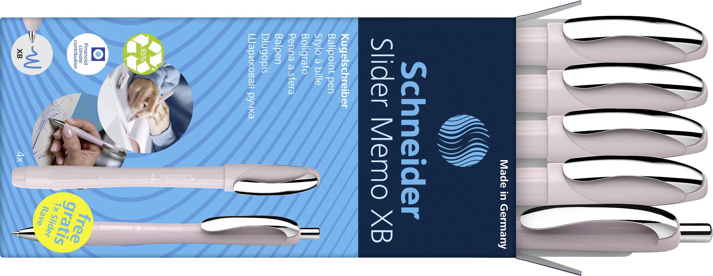 Футляр для письма Schneider 4x Note + 1x Rave pearl 150235 Кулькова ручка Колір письма: синій 5 шт.