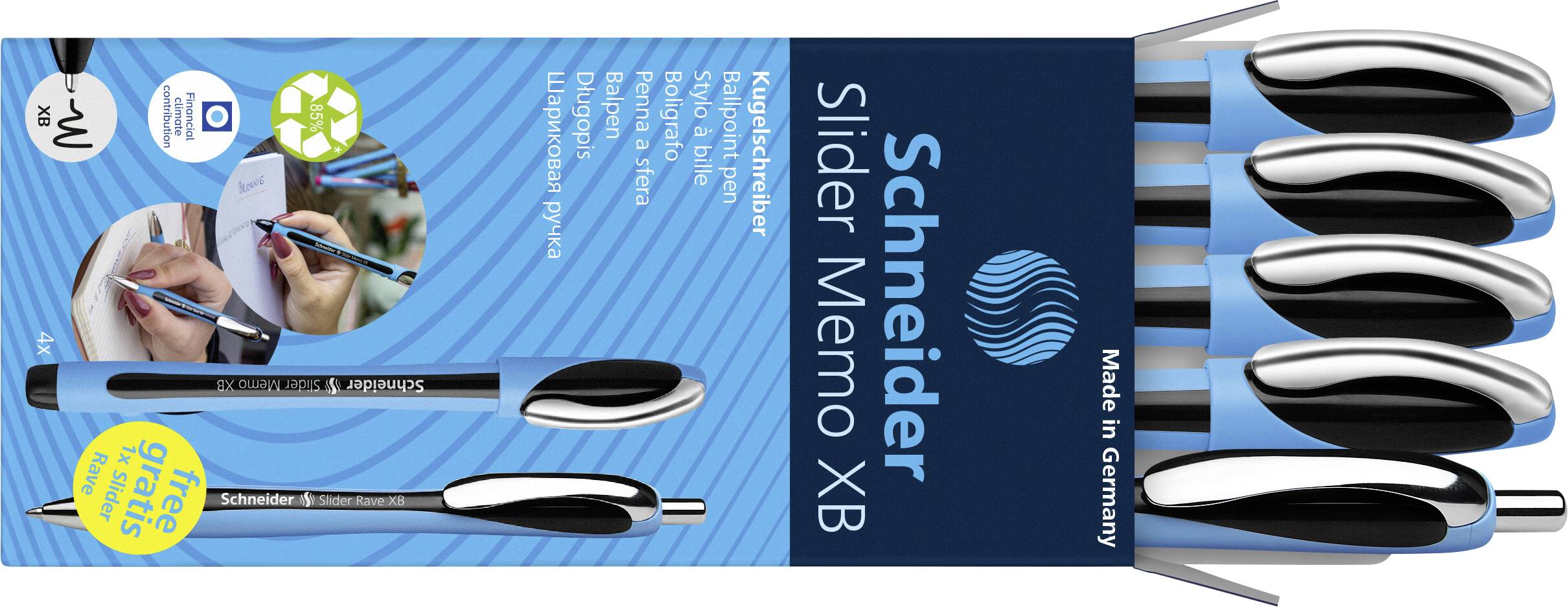 Футляр для письма Schneider 4x Note + 1x Кулькова ручка Rave schwarz 150245 Колір письма: чорний 5 шт.