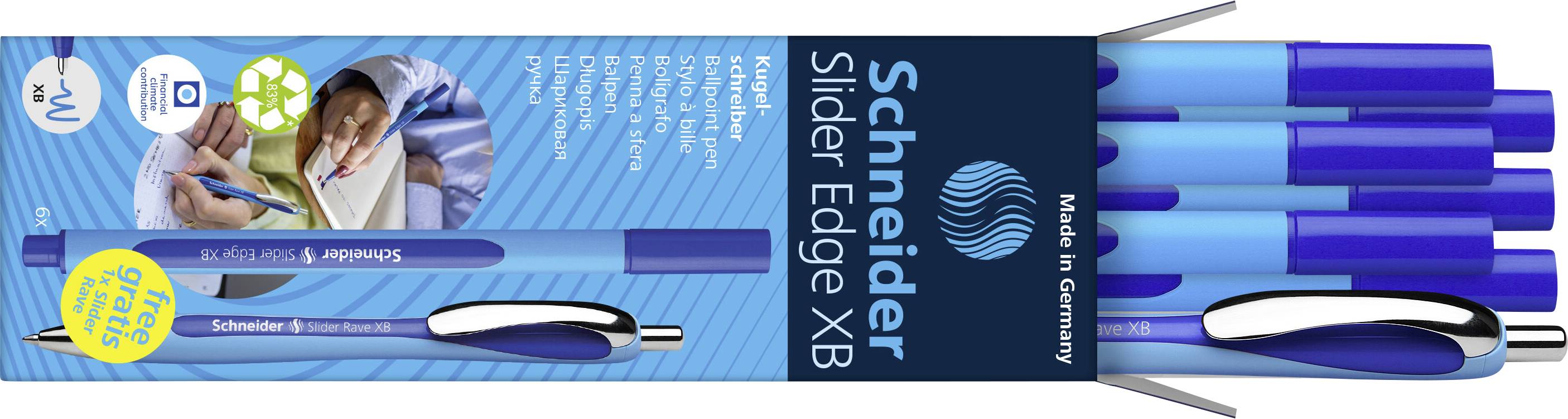 Кулькова ручка Schneider Screibgeräte 6x Slider Edge XB + 1x Slider Rave XB blau 152257 Колір письма: синій 7 шт.