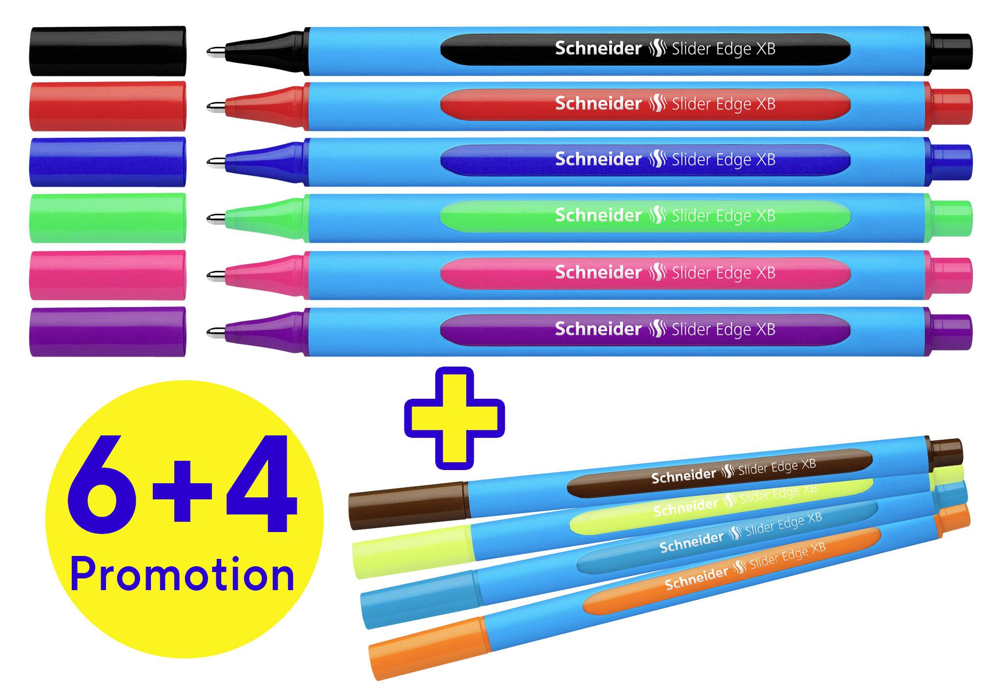 Кулькова ручка Schneider Writing Slider Edge XB у картонній упаковці, 10 шт., акція, 152260, колір письма: чорний, червоний, синій