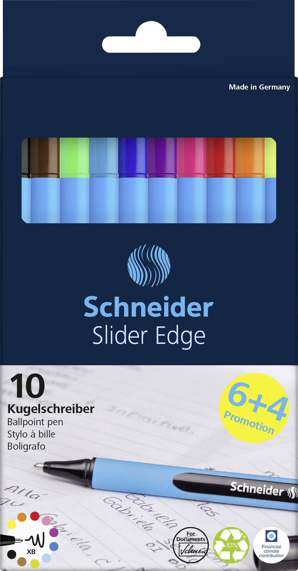 Кулькова ручка Schneider Writing Slider Edge XB у картонній упаковці, 10 шт., акція, 152260, колір письма: чорний, червоний, синій