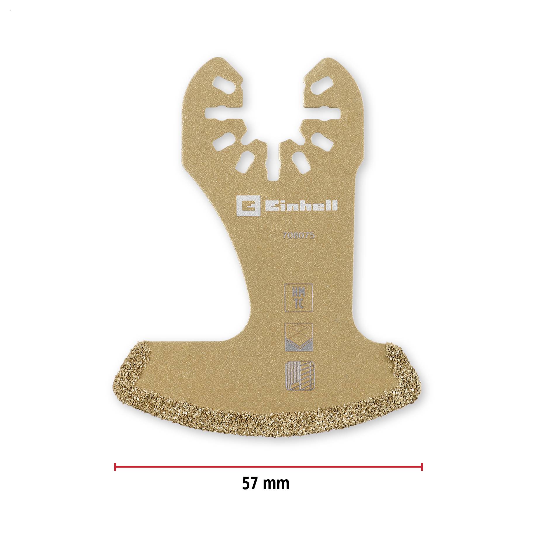 Opcja akcesoriów Einhell do narzędzia wielofunkcyjnego, szerokości 57 mm, kształtu segmentowego z krawędzią szlifującą, przeznaczona do czyszczenia płytek.