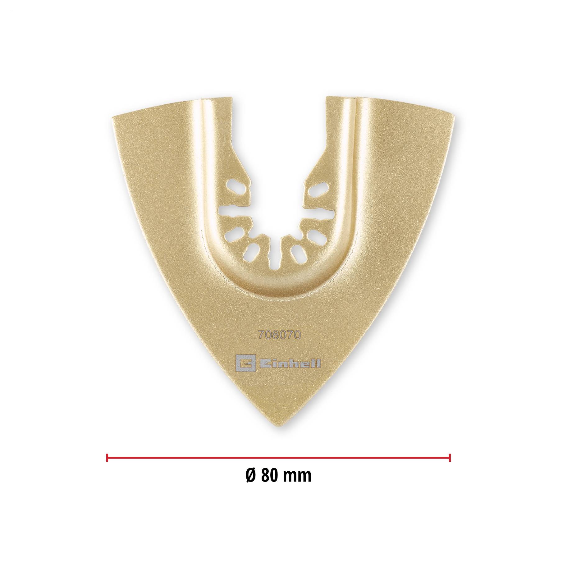 Trójkątna złota tarcza piłaska z wymiarami: Ø 80 mm, odpowiednia do cięcia drewna i miękkich materiałów.