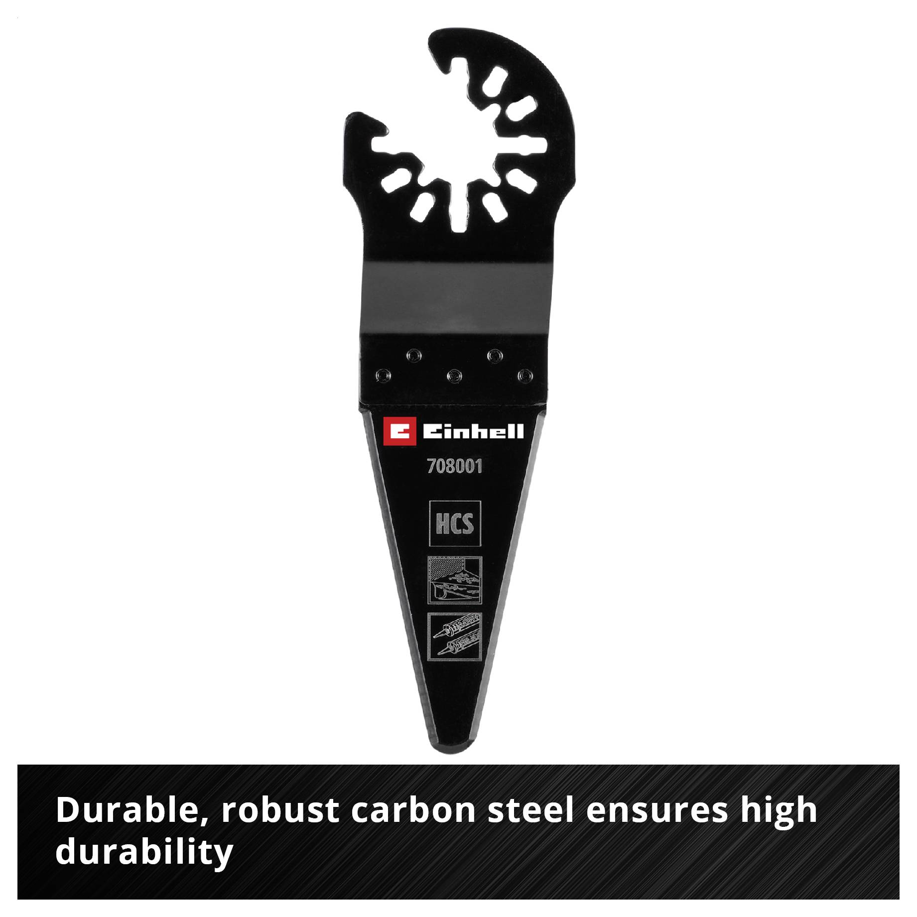 Tarcza piły 'Einhell' z węglika HCS do wysokiej wytrzymałości, widoczna na czarnym tle.