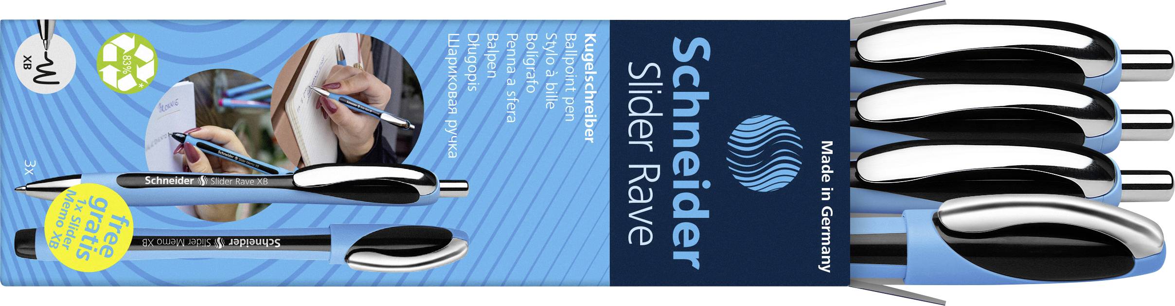 Schneider Schreibgeräte Box 3x Rave + 1x Memo schwarz 132674 Ручка кулькова Колір напису: чорний 4 шт.