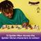 Osoba patrzy na rząd 12 figurek postaci z filmu Spider-Man: Poprzez światy pajęczyny. Tekst głosi: '12 postaci z filmu Spider-Man: Poprzez światy pajęczyny do kolekcjonowania.' Odpowiednie dla dzieci w wieku 5 lat i starszych.