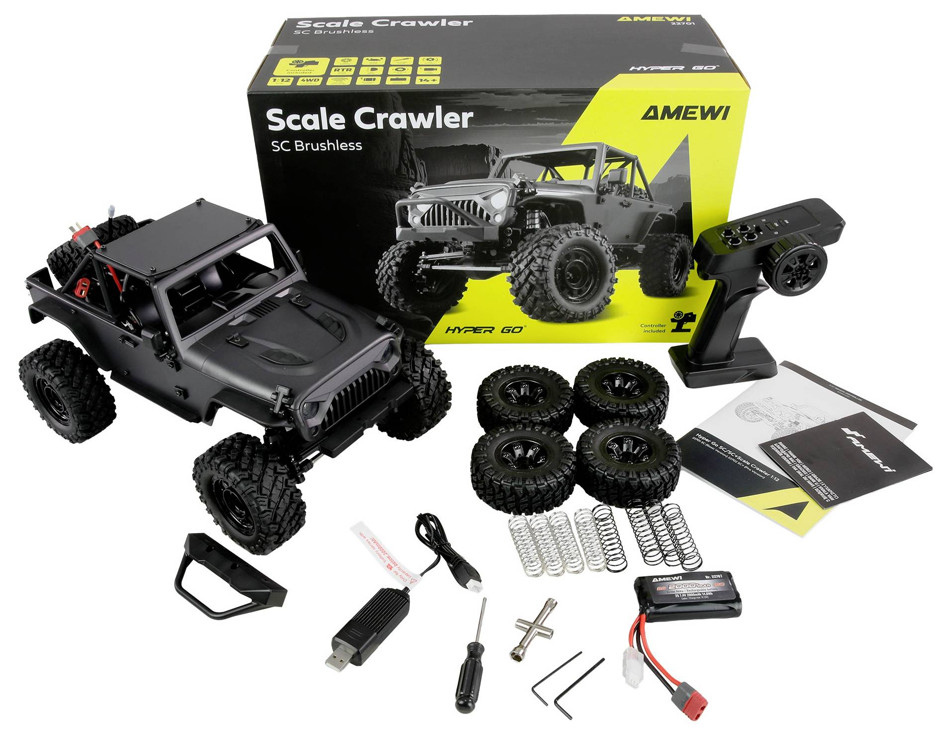 Amewi Hyper Go SC Scale Crawler Bezszczotkowy 1:12 Samochód RC dla początkujących Elektryczny Crawler RtR 2,4 GHz z efek-7