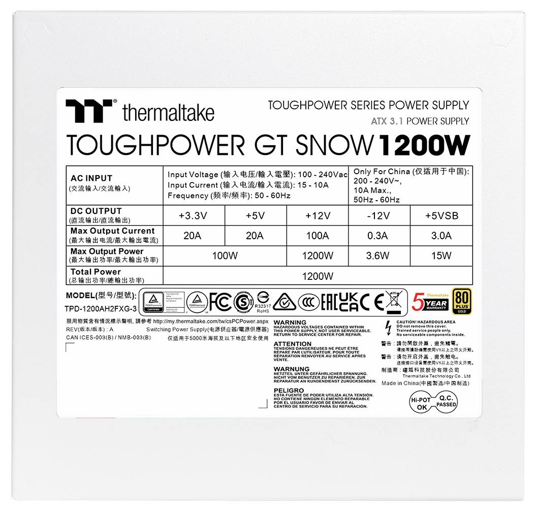 Thermaltake Toughpower GT Snow 1200W Zasilacz do komputera 1200 W ATX-1