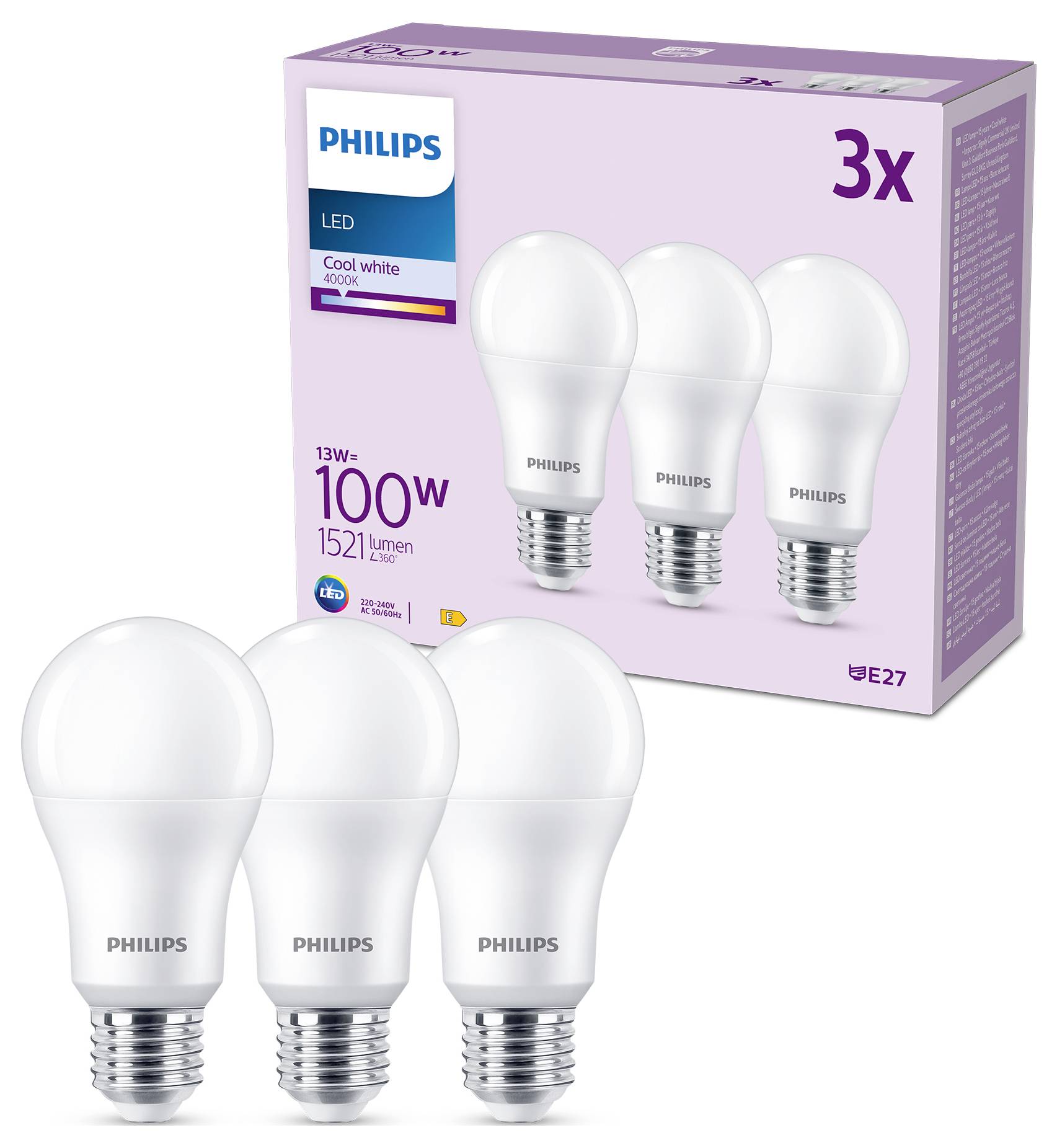 Світлодіодна лампа Philips 8719514451339 E-27 13 Вт = 100 Вт 1521 лм біла 3 шт.