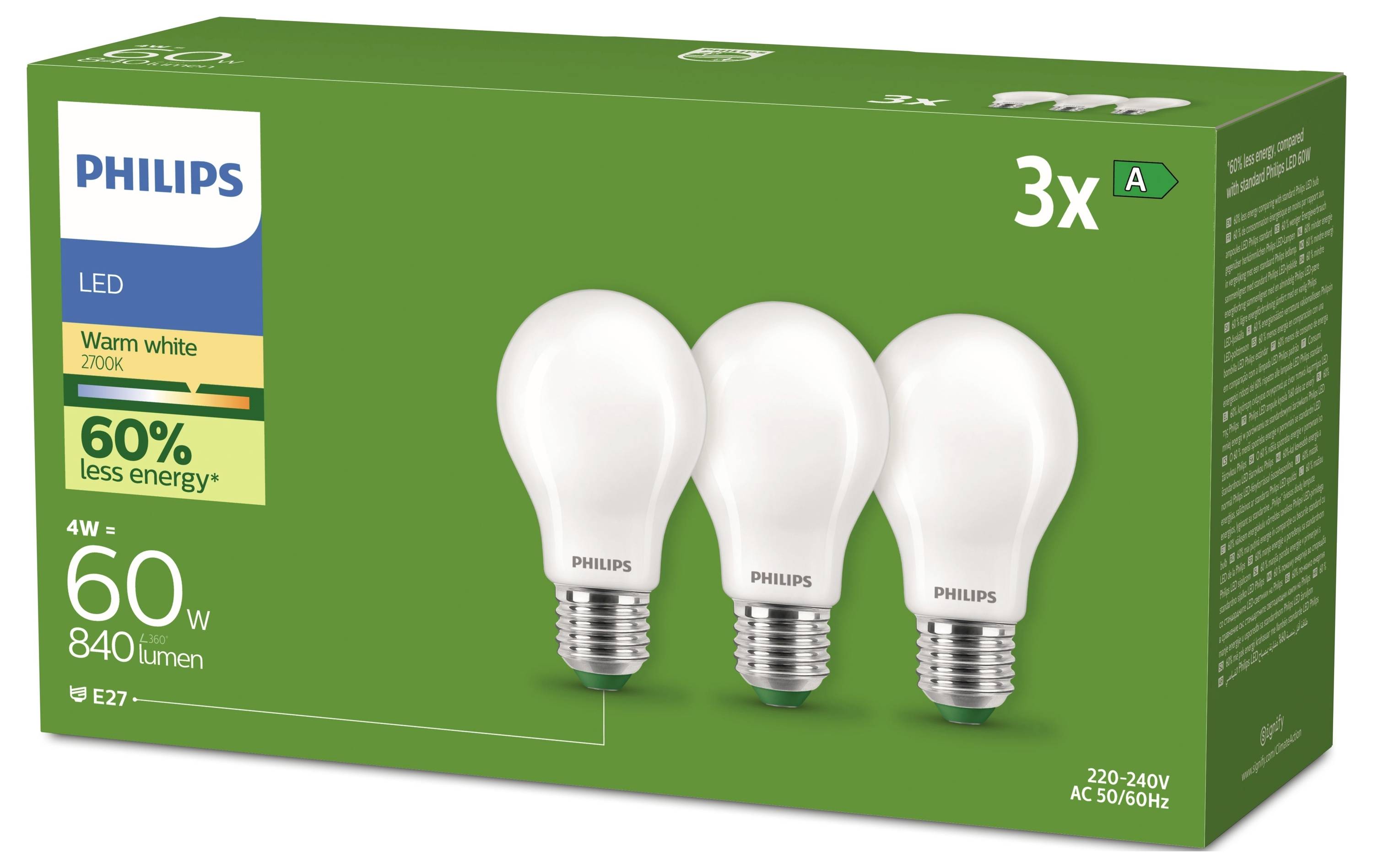 Лампа світлодіодна Philips 8720169283909 E-27 4 Вт = 60 Вт 470 лм теплий білий 3 шт.