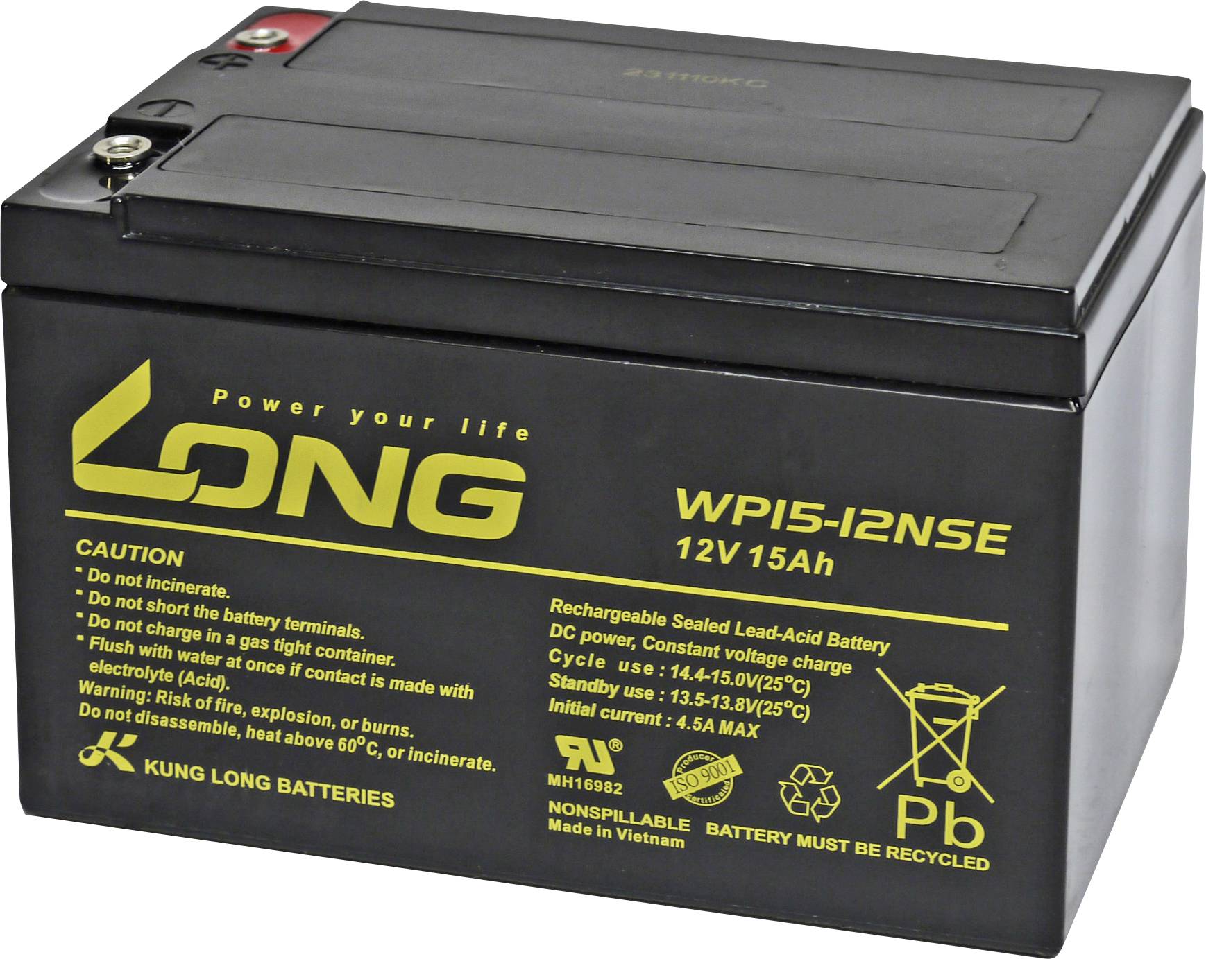 Акумулятор свинцево-кислотний KungLong WP15-12NSE-M AGM 15 Ач 12 В 1 шт.