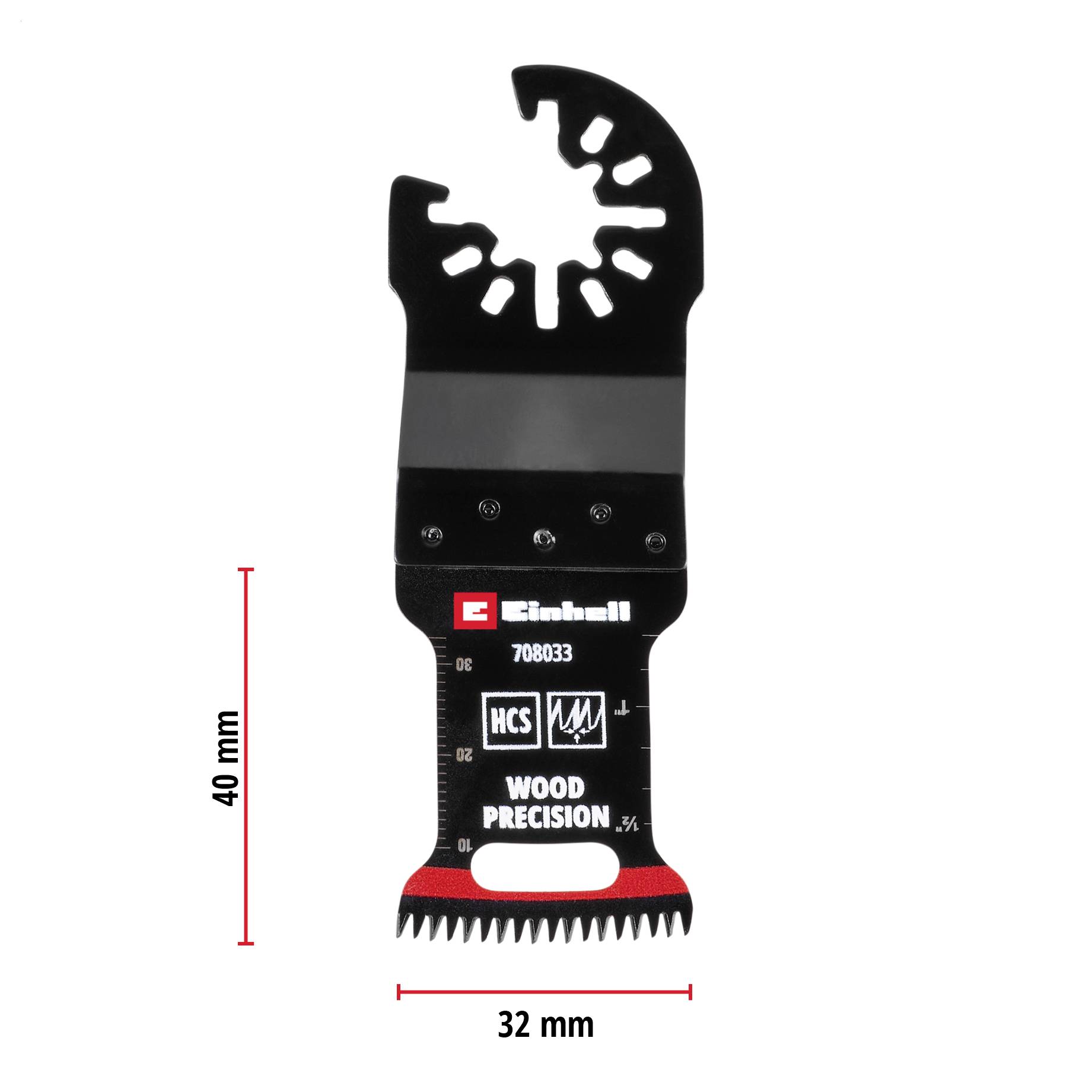 Czarne ostrze piły do narzędzi multifunkcyjnych, odpowiednie do precyzyjnych prac na drewnie. Wymiary: 40 mm x 32 mm.