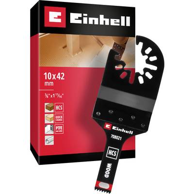 Piła łańcuchowa Einhell 10x42 mm, idealna do cięcia drewna, opakowanie pokazuje kompatybilność i mechanizm szybkiej wymiany.