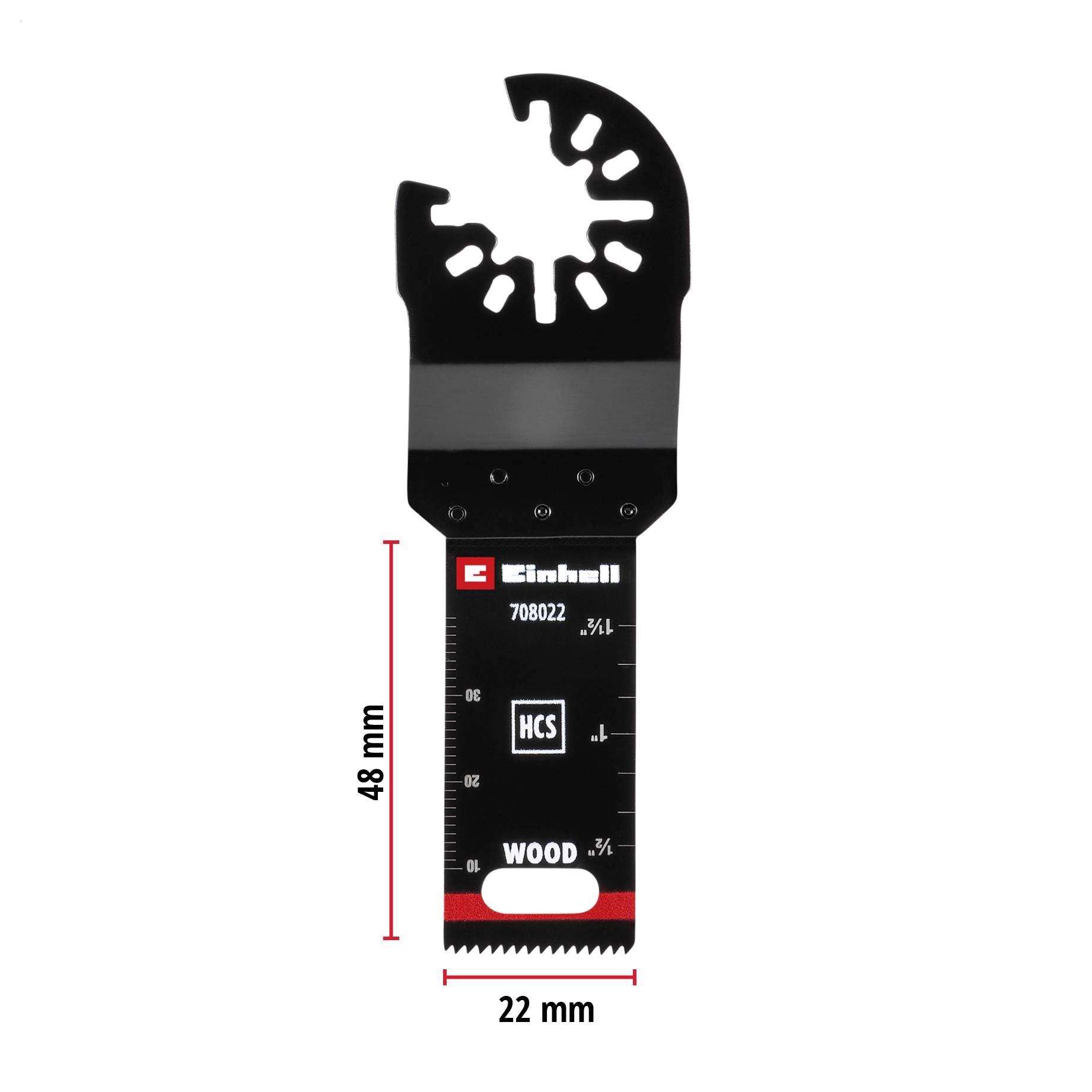 Czarne ostrze pilnika uniwersalnego do drewna z napisem "WOOD" i "HCS", wymiary 48 mm x 22 mm. Logo producenta u góry.
