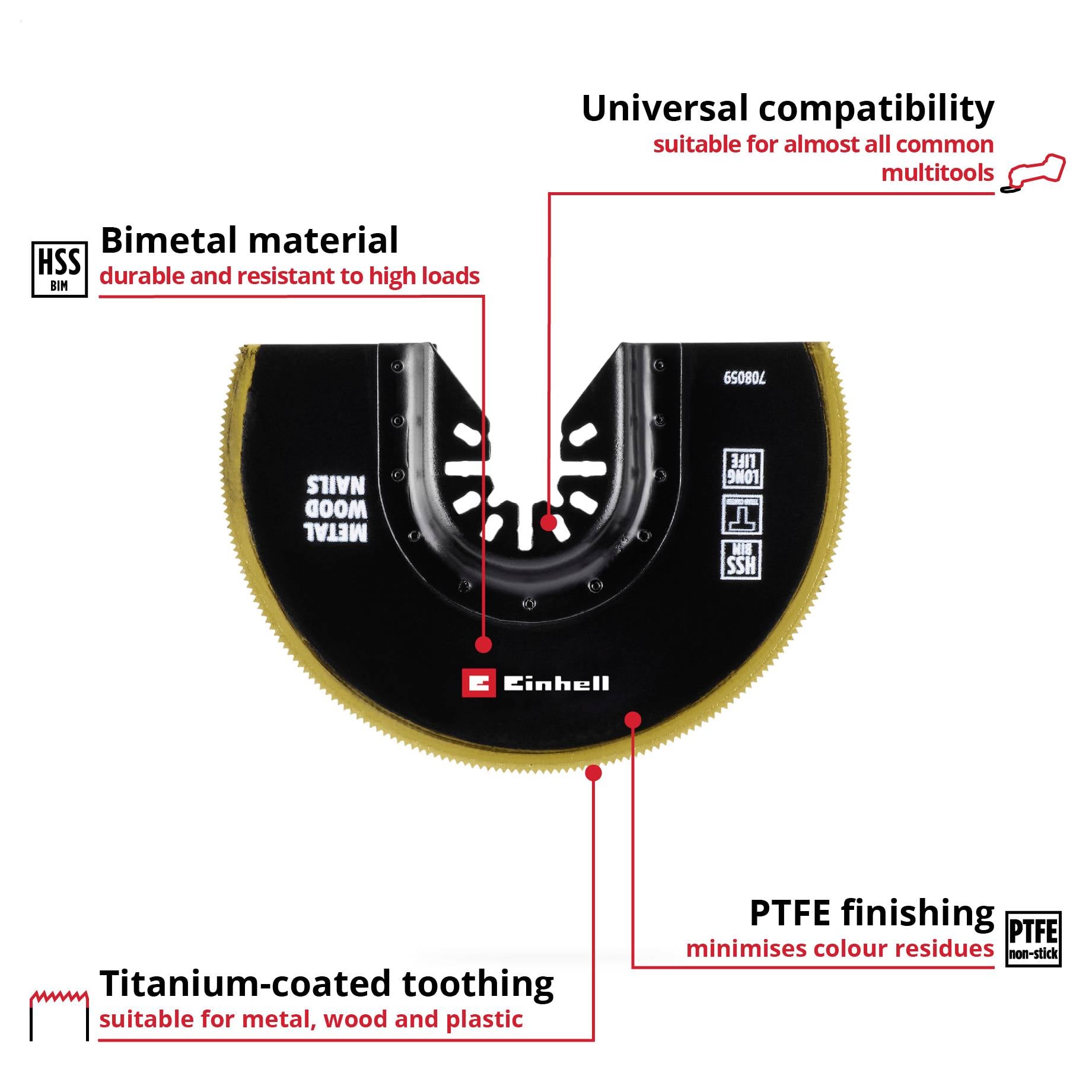 Лезо для мультиінструмента Einhell Sägeblatt halbr. BIM-TI 100мм 708059 1 шт.