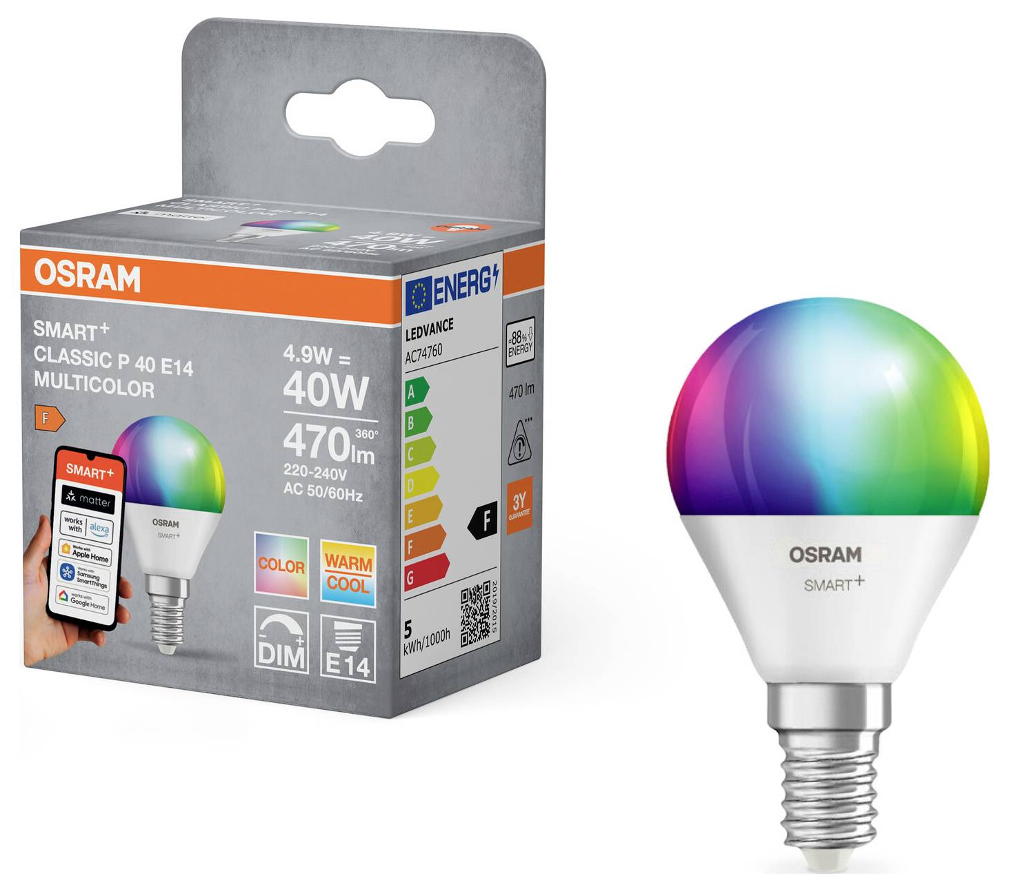 Бездротова світлодіодна лампа OSRAM HOMELIGHTING SMART+ MATTER Classic A100 14W 827...865 Різнокольоровий E27 ОДИНАРНИЙ НАБІР 4099