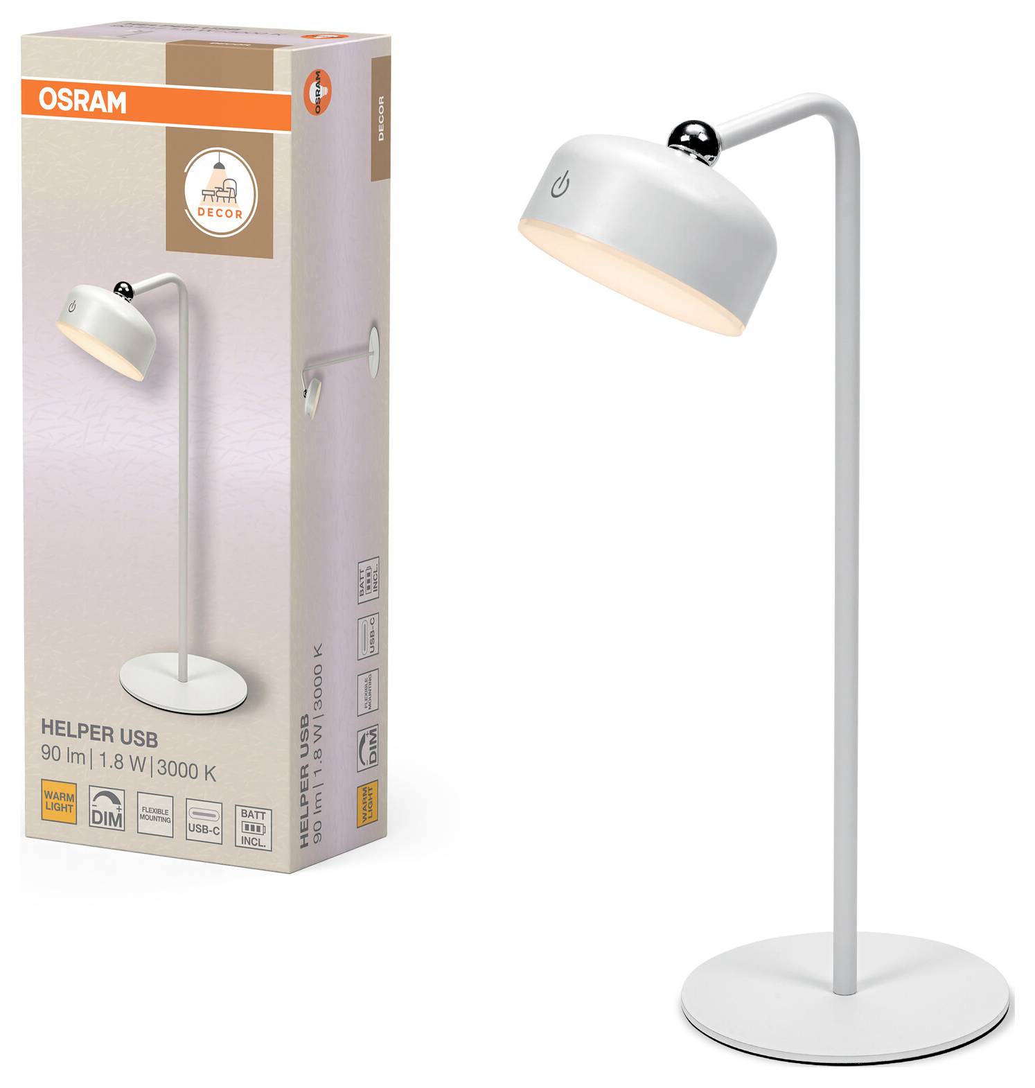 Настінний світильник OSRAM HOMELIGHTING DECOR HELPER GADGET 830 USB Білий 4058075849266 1.80 Вт білий