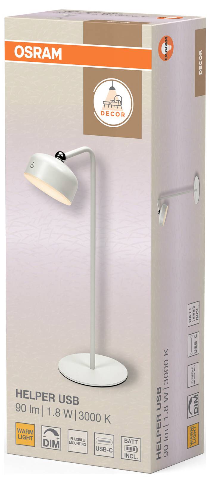 Настінний світильник OSRAM HOMELIGHTING DECOR HELPER GADGET 830 USB Білий 4058075849266 1.80 Вт білий