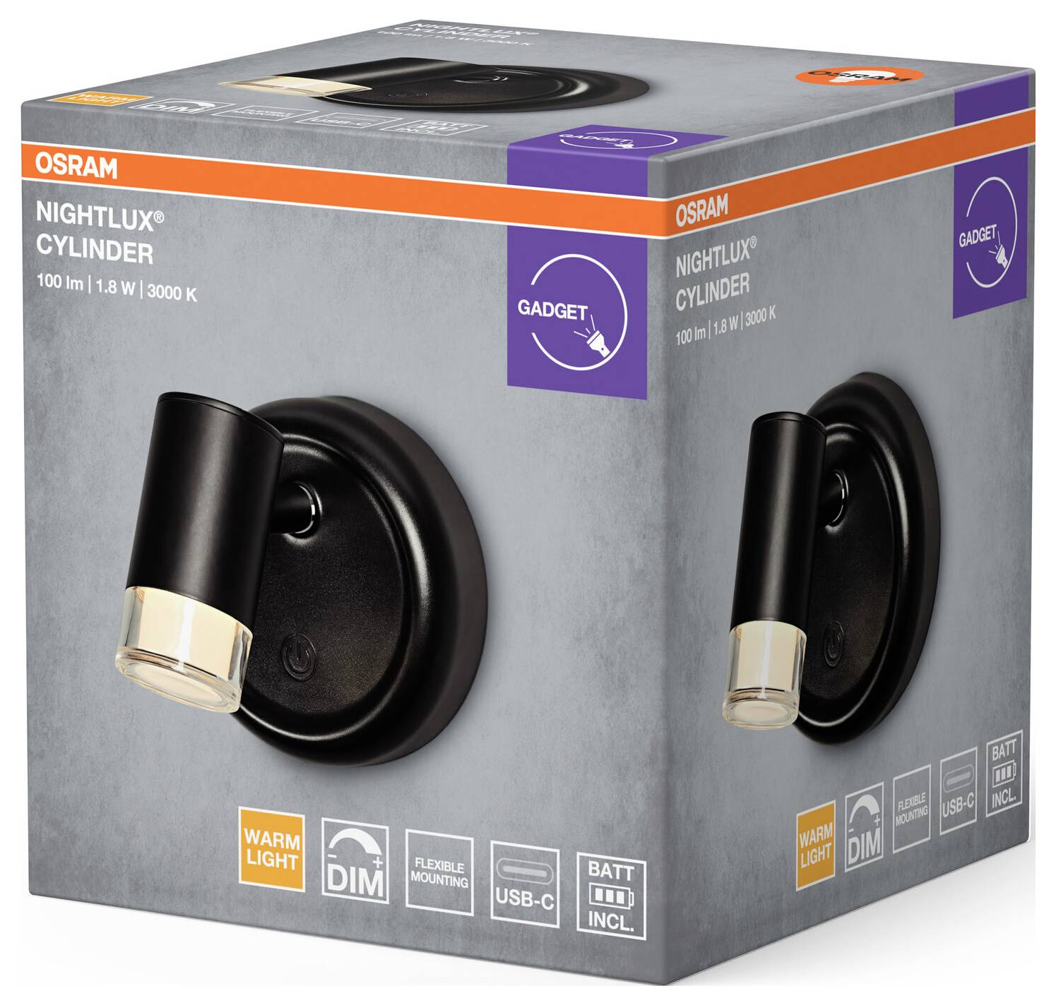 Настінний світильник OSRAM HOMELIGHTING NIGHTLUX CYLINDER 830 DIM USB Чорний 4099854478918 1.80 Вт чорний