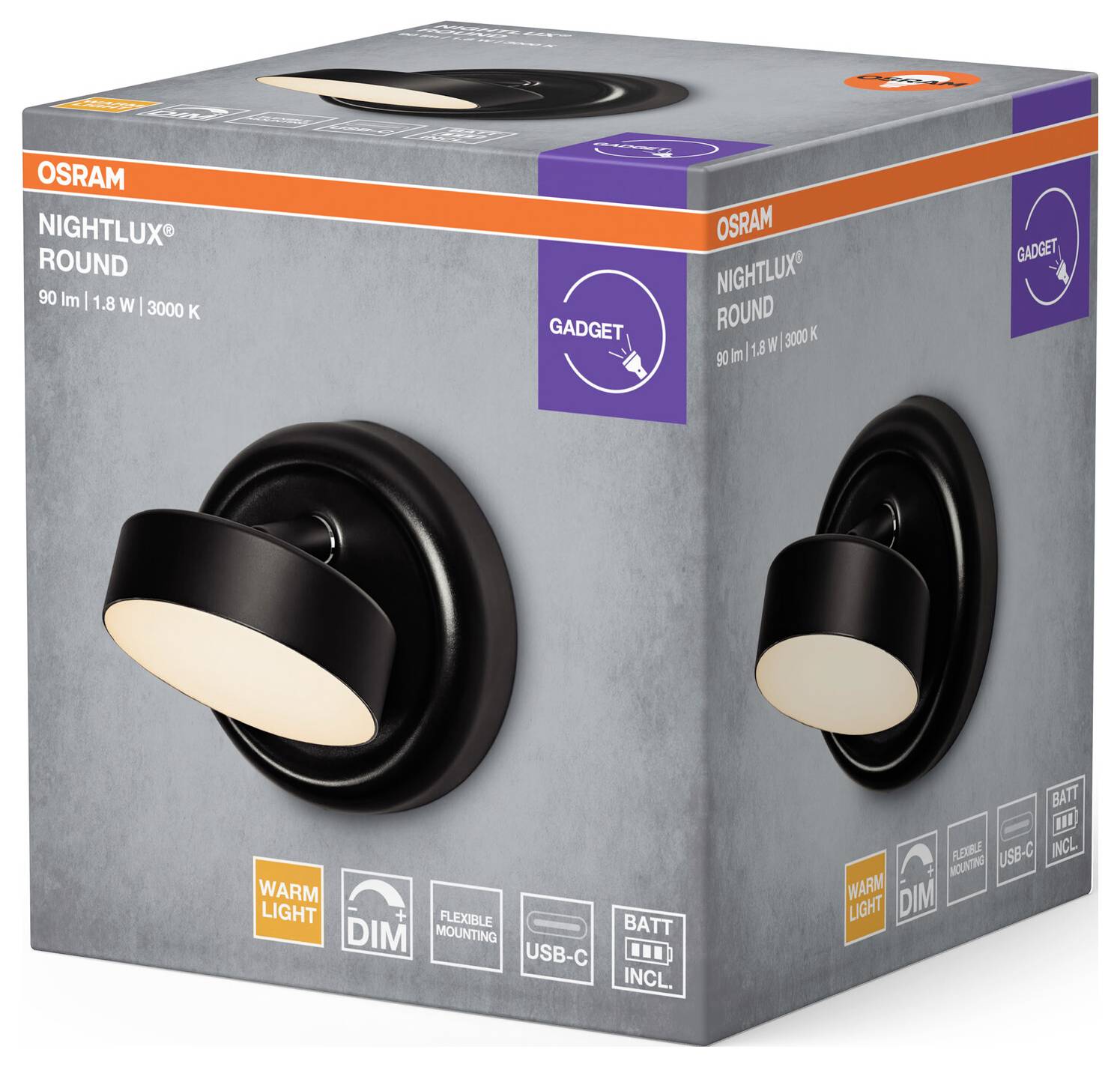 Настінний світильник OSRAM HOMELIGHTING NIGHTLUX ROUND 830 DIM USB Чорний 4099854478826 1.80 Вт чорний