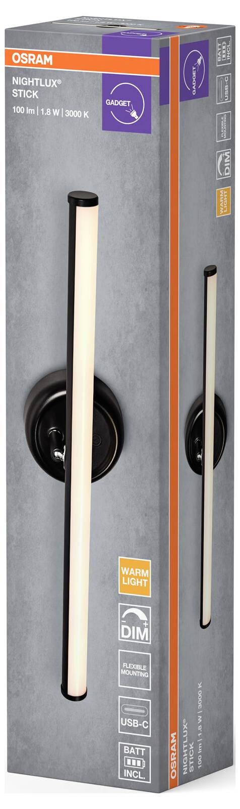 Настінний світильник OSRAM HOMELIGHTING NIGHTLUX STICK 830 DIM USB Чорний 4099854478888 1.80 Вт чорний