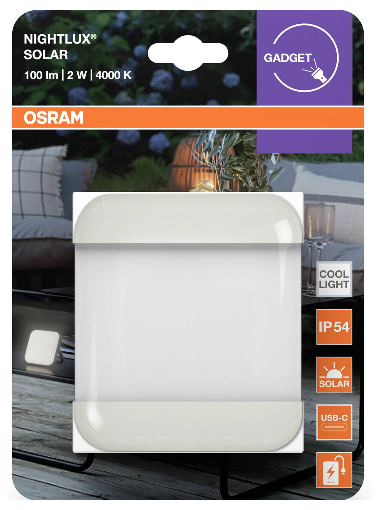 Настінний світильник OSRAM HOMELIGHTING NIGHTLUX SOLAR 840 DIM USB сірого кольору 4099854444517 2. Вт сірий