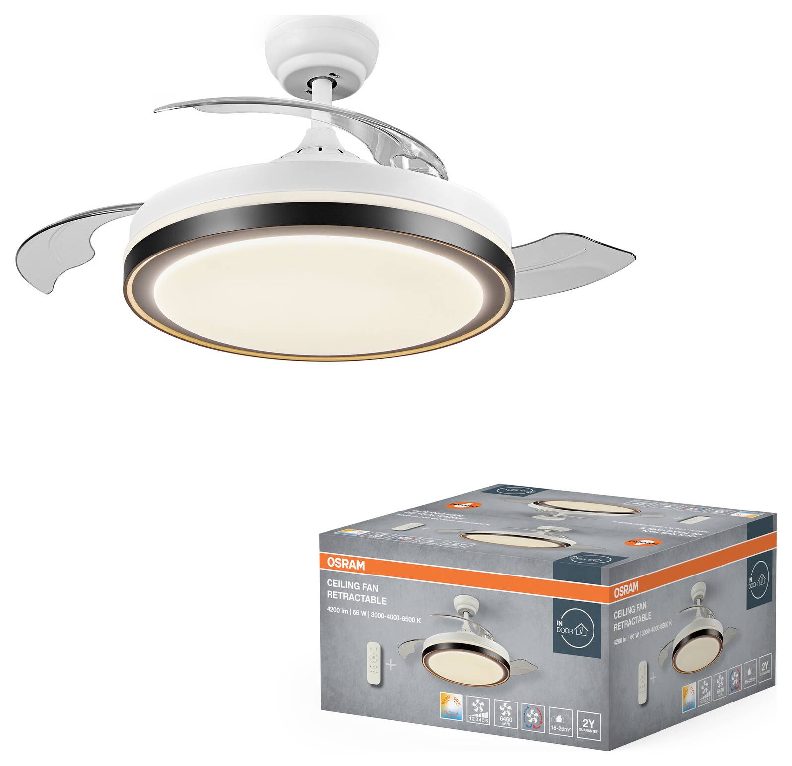 OSRAM HOMELIGHTING Ceiling Fan Retractable 1070 66W White Wentylator sufitowy 66 W-1