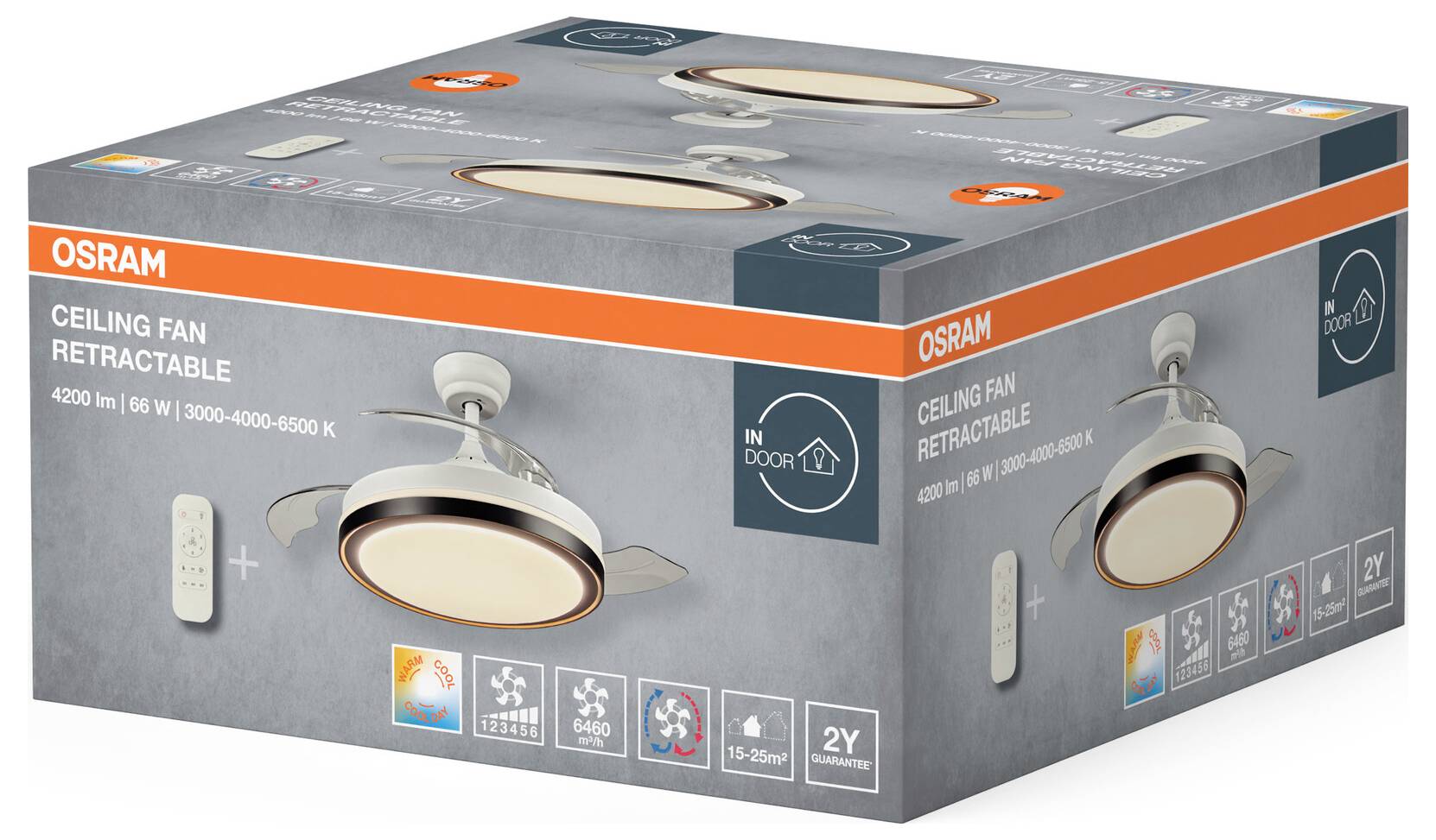 OSRAM HOMELIGHTING Ceiling Fan Retractable 1070 66W White Wentylator sufitowy 66 W-2