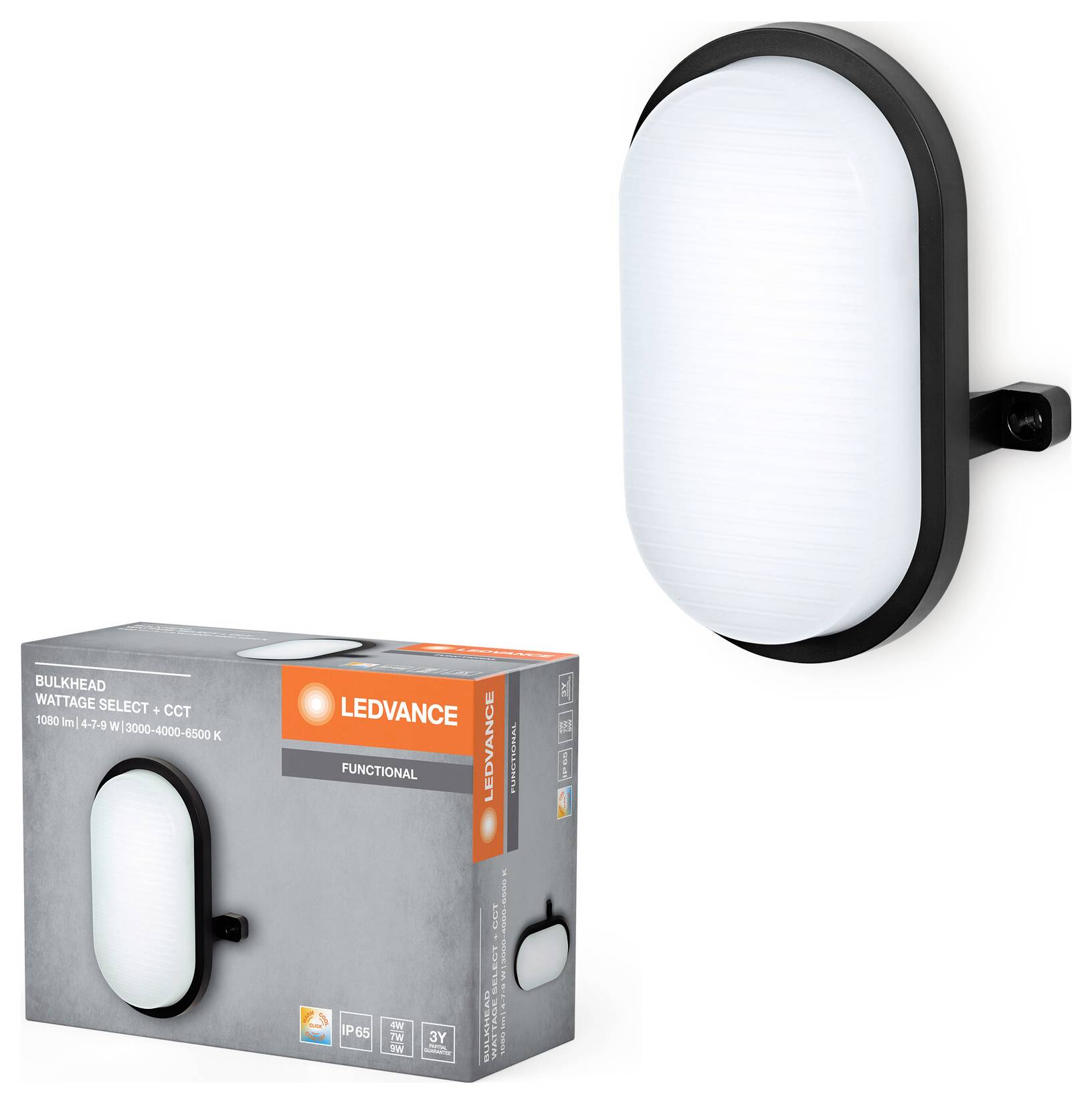 Стельовий світильник, настінний світильник OSRAM HOMELIGHTING Bulkhead CCT CCT Black 4058075845541 9 Вт, 7 Вт, 4 Вт чорний