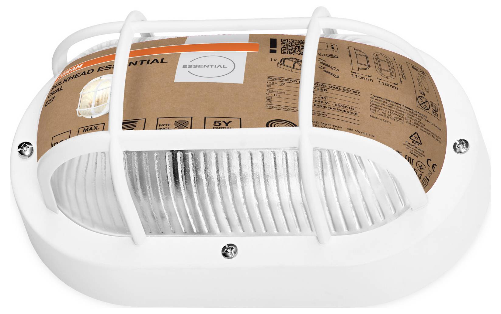 Стельовий світильник, настінний світильник OSRAM HOMELIGHTING Bulkhead Essential Oval E27 Білий 4058075845565 білий