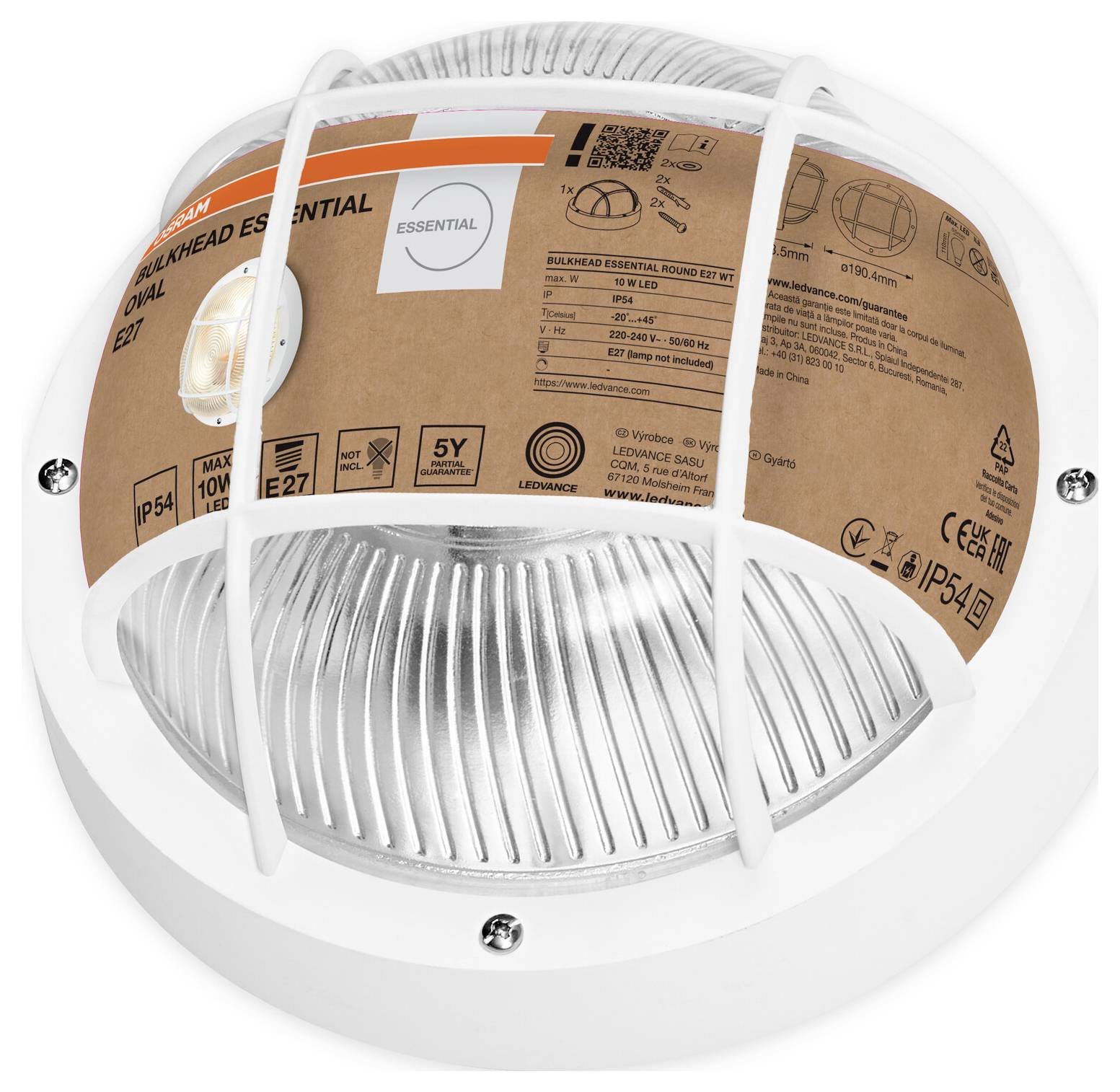 Стельовий світильник, настінний світильник OSRAM HOMELIGHTING Bulkhead Essential Round E27 Білий 4058075845602 білий