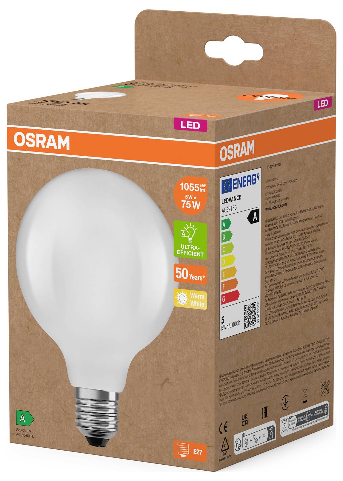 Світлодіодна лампа OSRAM HOMELIGHTING 4058075839540 E-27 5 Вт теплий білий 1 шт.