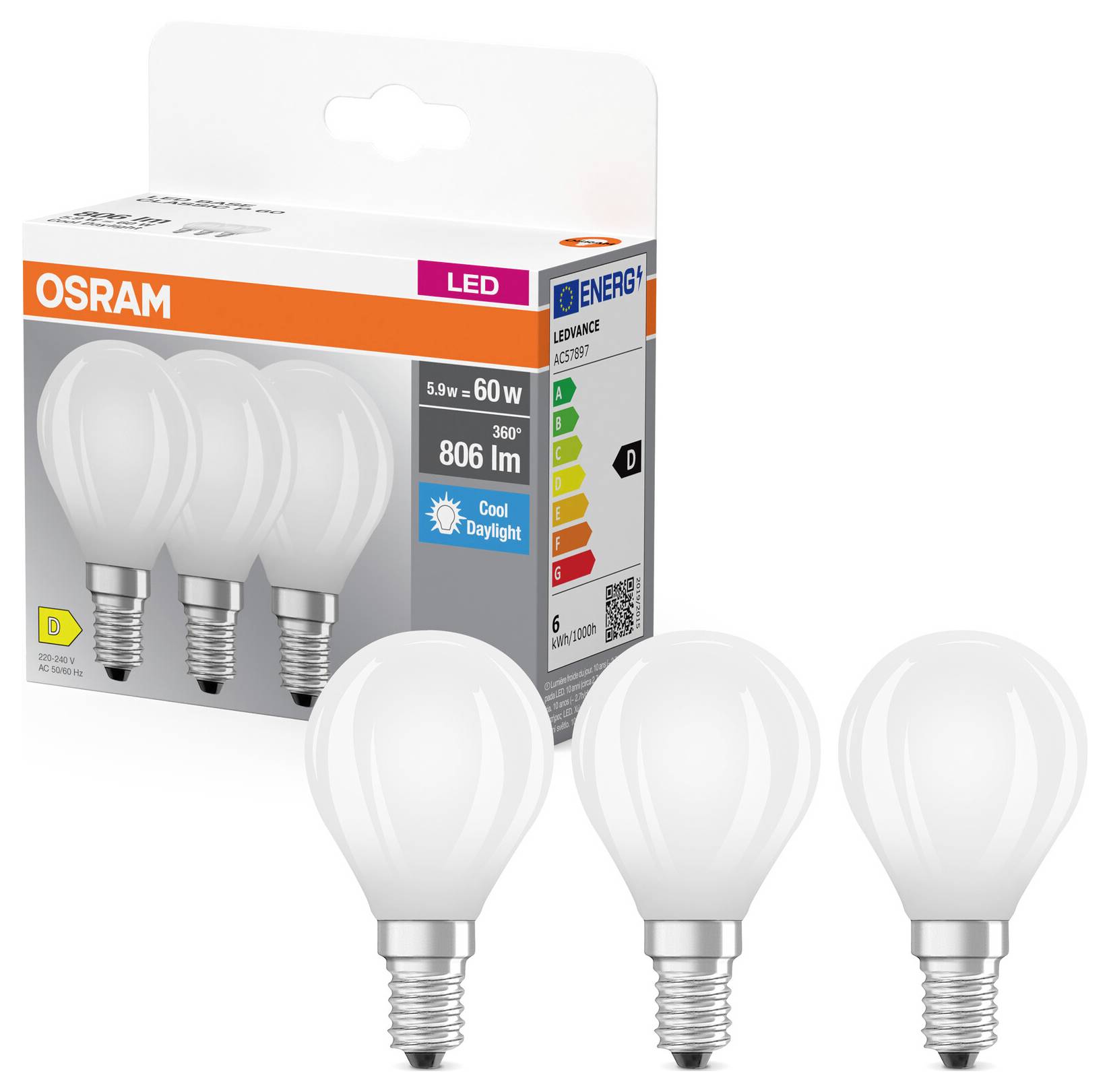 Світлодіодна лампа OSRAM HOMELIGHTING 4099854235481 E14 5.9 Вт денне біле світло 3 шт.