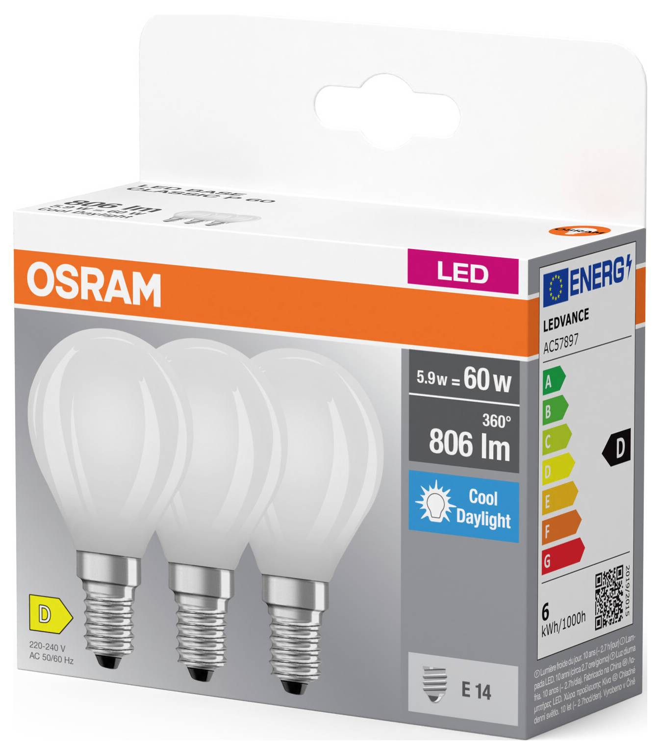 Світлодіодна лампа OSRAM HOMELIGHTING 4099854235481 E14 5.9 Вт денне біле світло 3 шт.