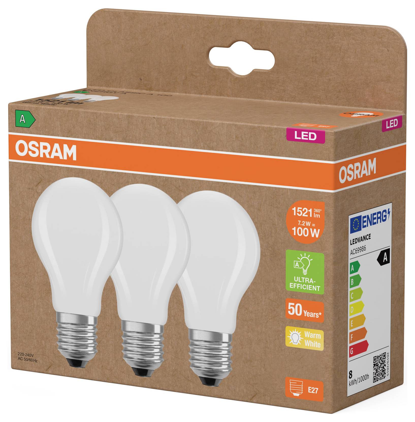 Світлодіодна лампочка OSRAM HOMELIGHTING 4099854348051 E-27 7,2 Вт теплий білий 3 шт.