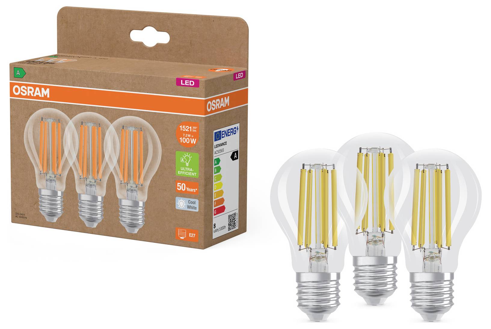 Світлодіодна лампочка OSRAM HOMELIGHTING 4099854348075 E-27 7,2 Вт холодний білий 3 шт.