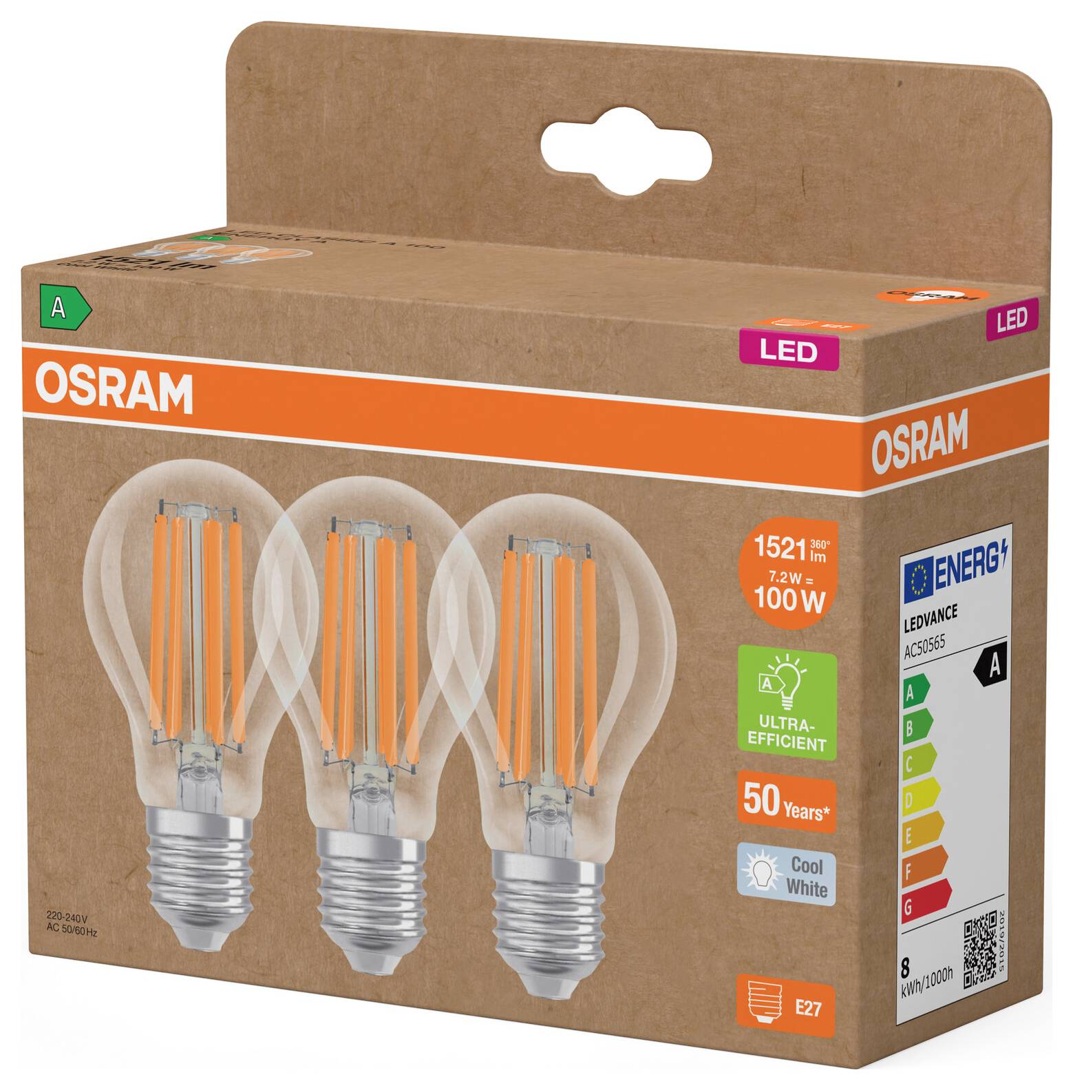 Світлодіодна лампочка OSRAM HOMELIGHTING 4099854348075 E-27 7,2 Вт холодний білий 3 шт.