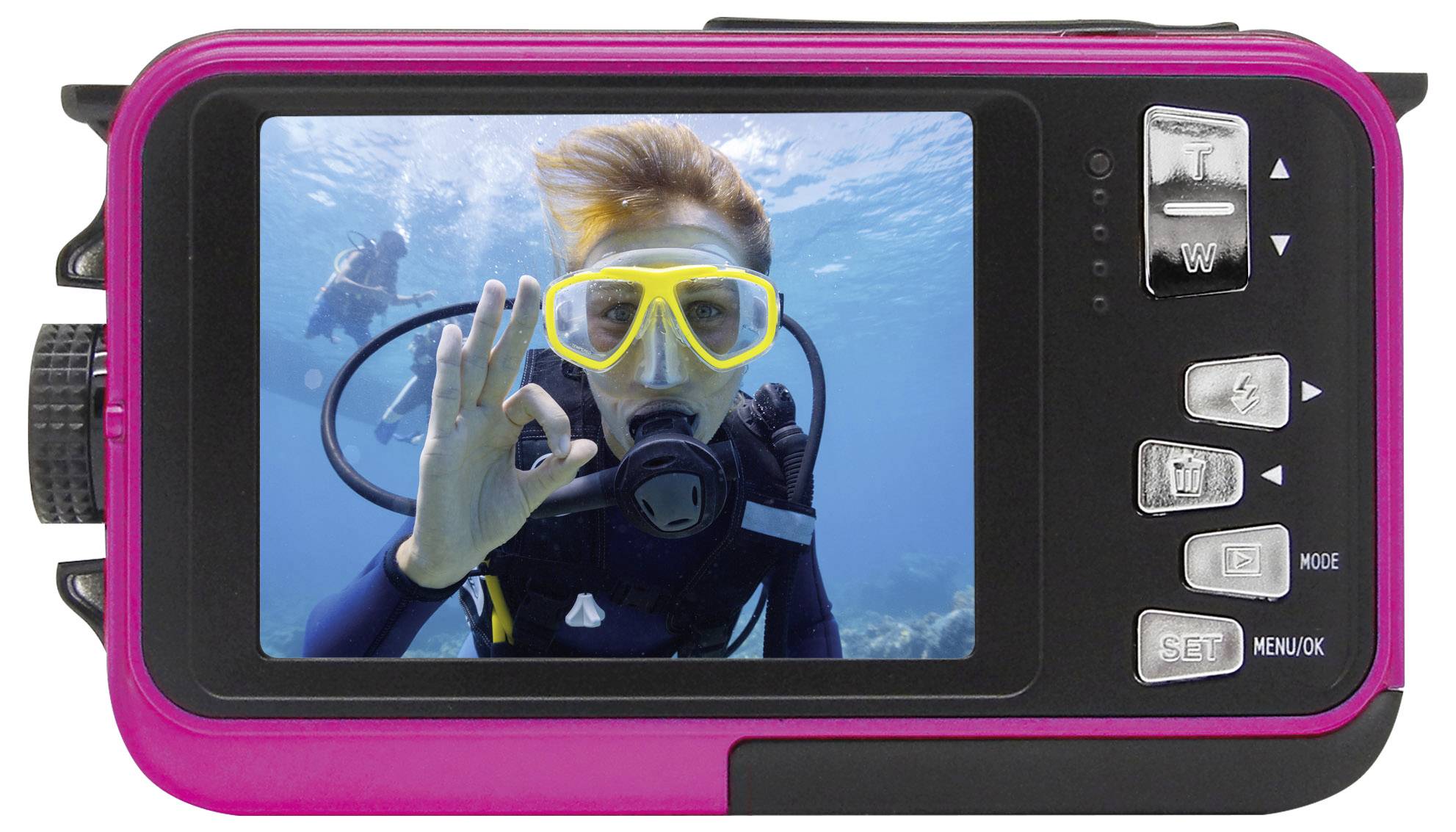 Цифрова камера Easypix W3027-P Wave PINK 30 Мп, рожева сумка, акумуляторна батарея, стабілізація зображення, водонепроникність до 