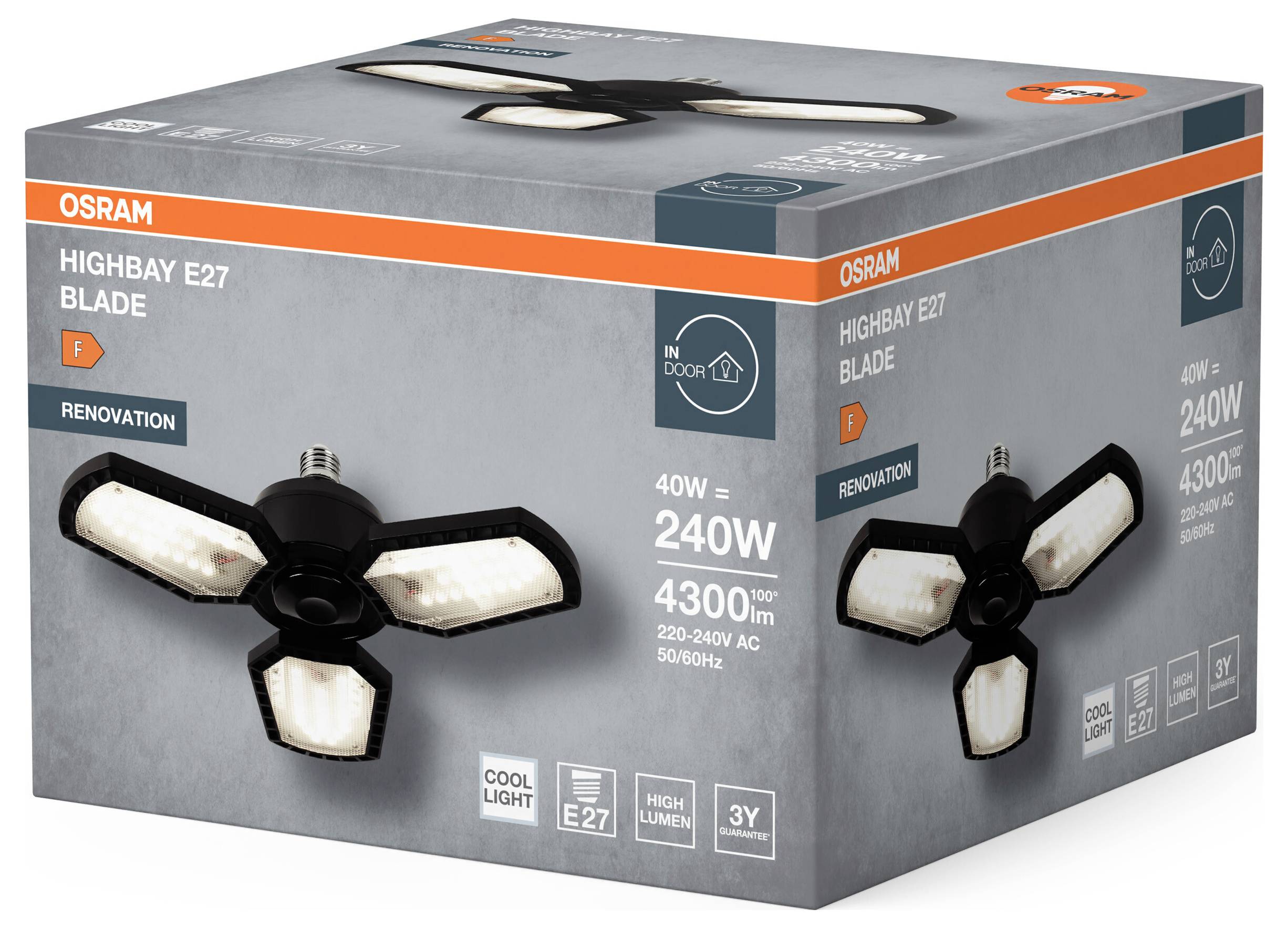 OSRAM HOMELIGHTING Світильник Highbay Blade E27 40W 840 E27 Чорний стельовий світильник 4099854429293, 1 шт.