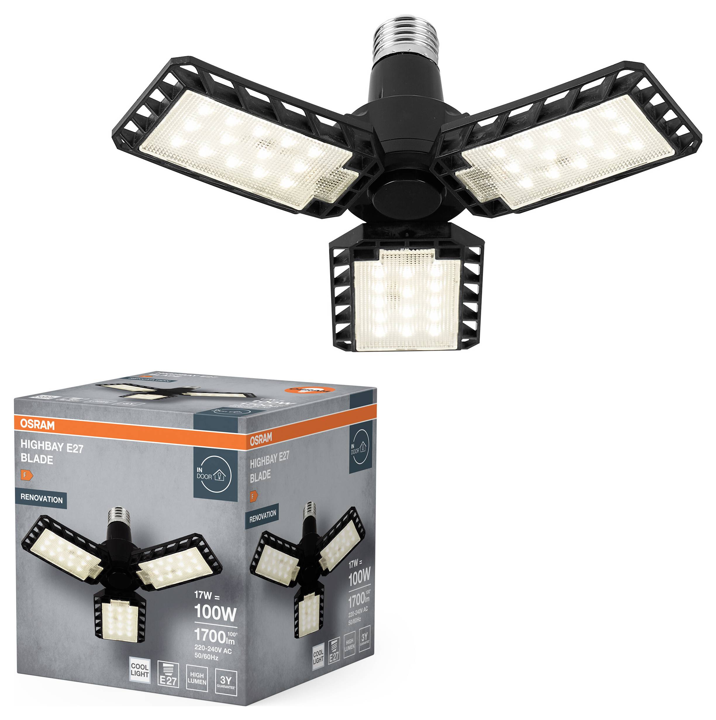 OSRAM HOMELIGHTING Світильник Highbay Blade E27 17W 840 E27 Чорний стельовий світильник 4099854429255, 1 шт.