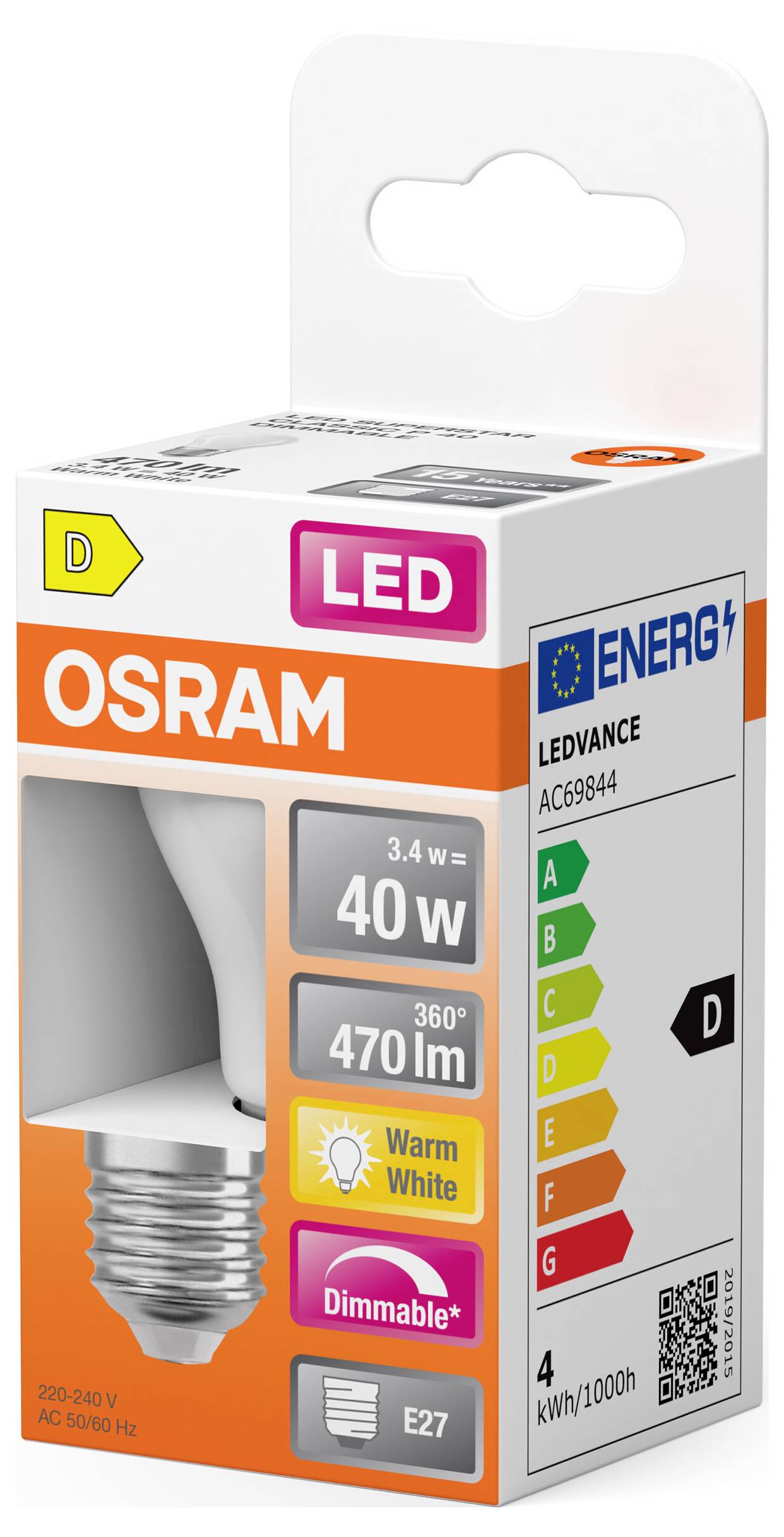 Світлодіодна лампа OSRAM HOMELIGHTING 4099854443978 E-27 3,4 Вт теплий білий 1 шт.
