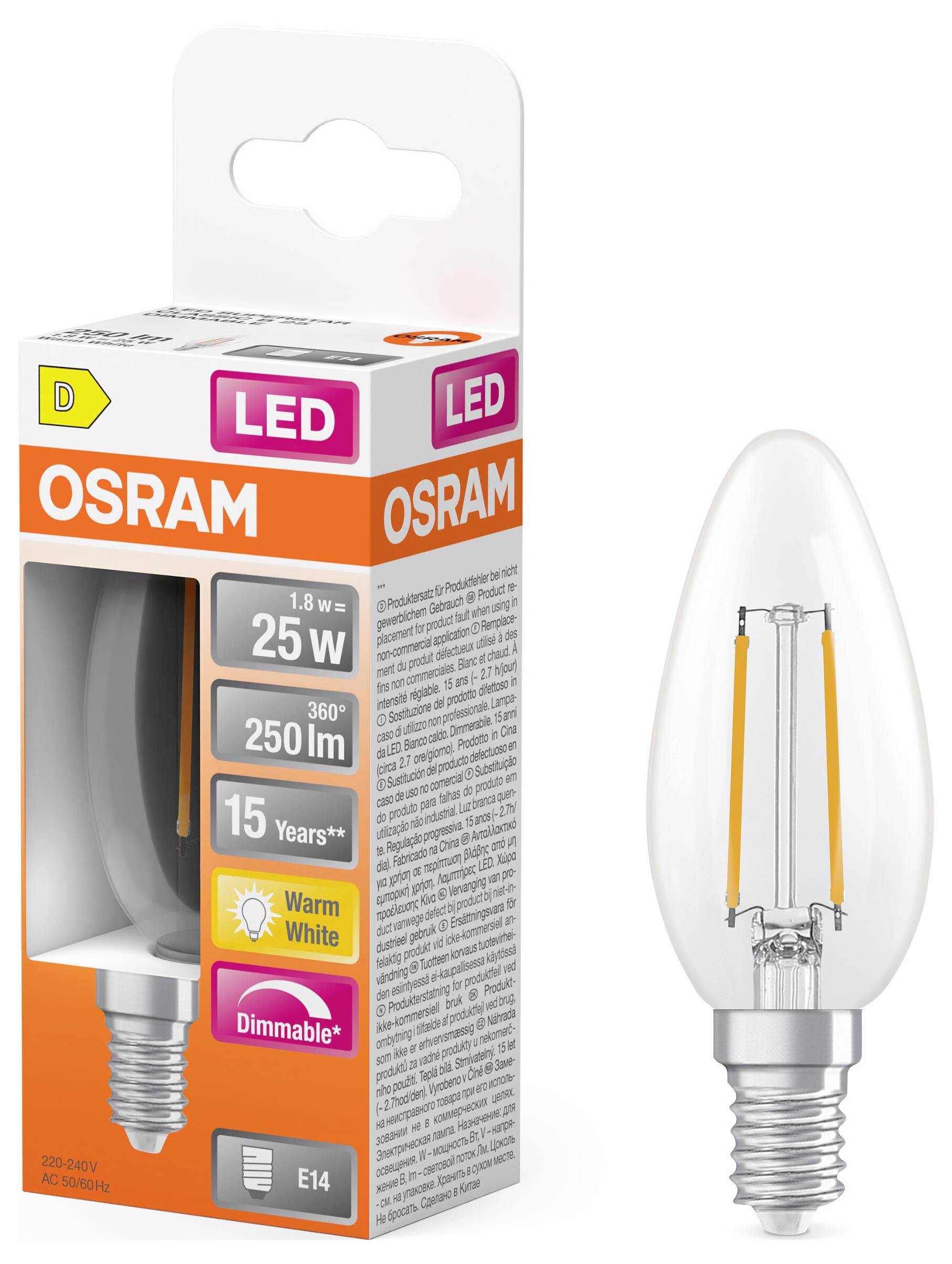 Світлодіодна лампа OSRAM HOMELIGHTING 4099854445040 E14 1.8 Вт теплий білий 1 шт.