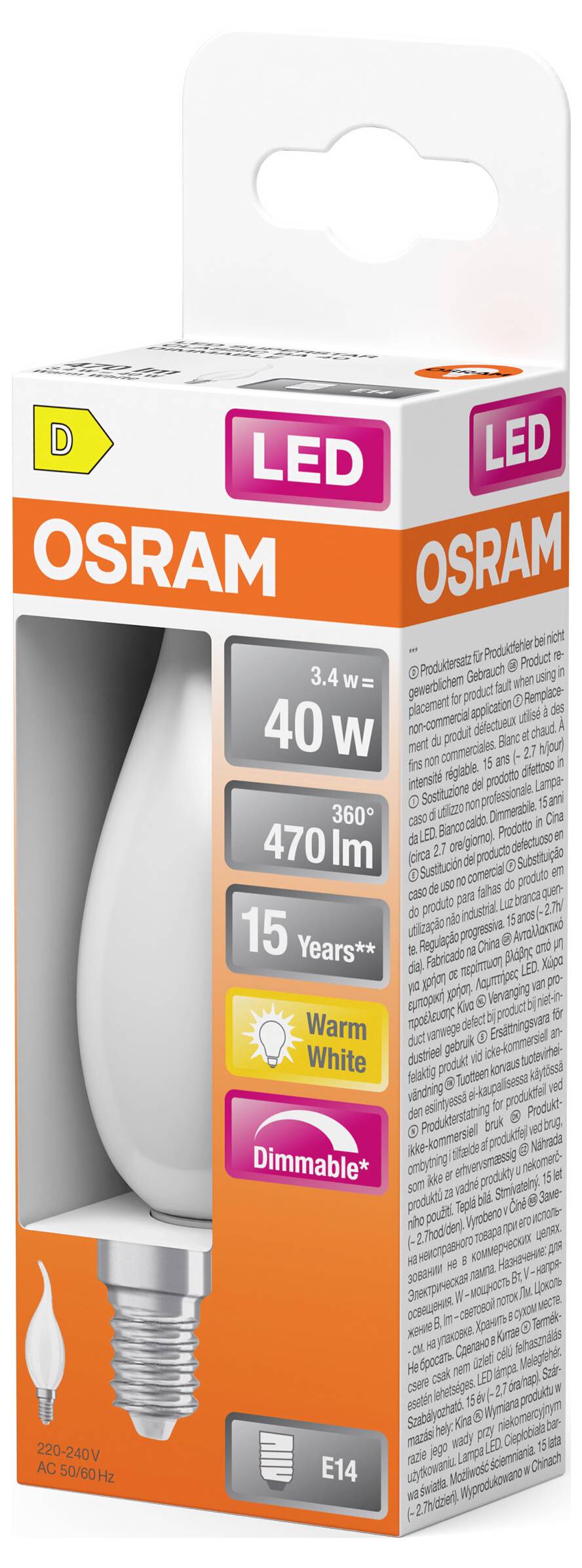 Світлодіодна лампа OSRAM HOMELIGHTING 4099854443831 E14 3,4 Вт теплий білий 1 шт.