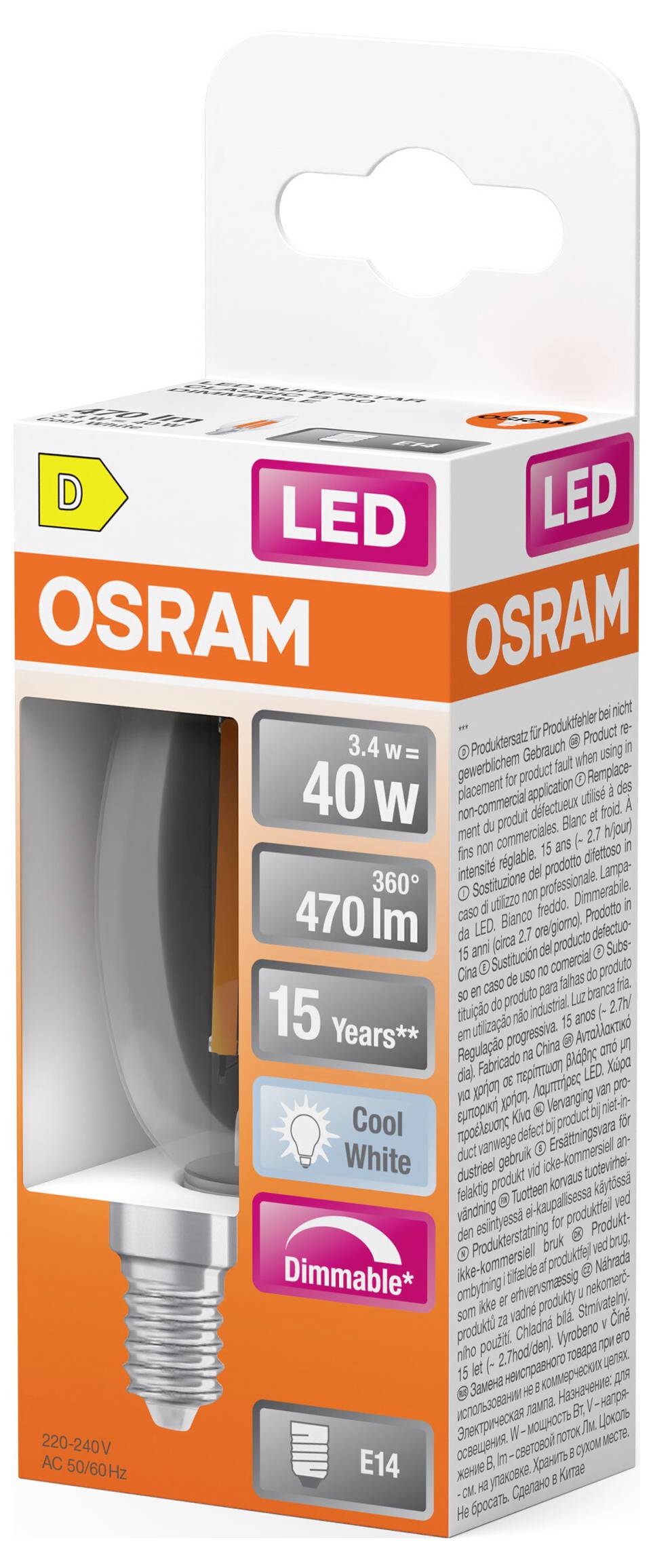 Світлодіодна лампа OSRAM HOMELIGHTING 4099854445675 E14 3,4 Вт холодний білий 1 шт.