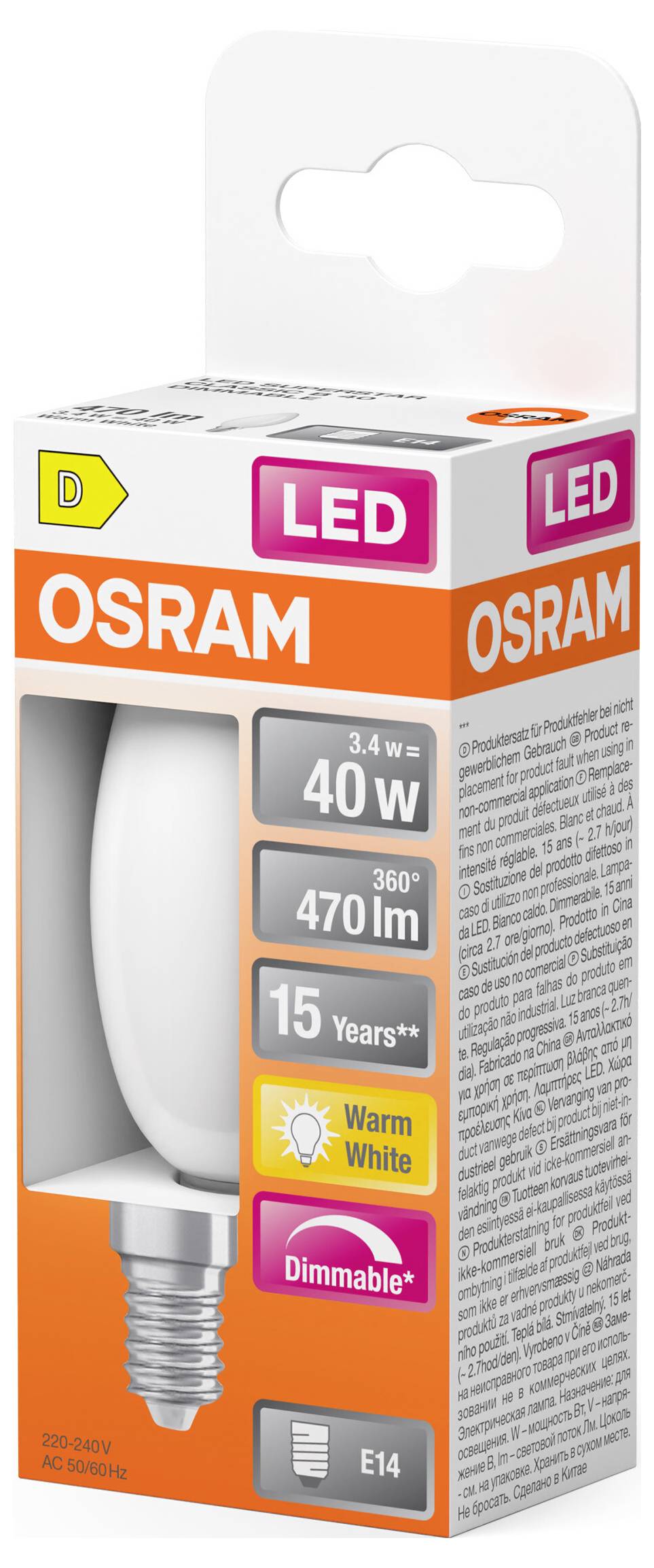 Світлодіодна лампа OSRAM HOMELIGHTING 4099854445736 E14 3,4 Вт теплий білий 1 шт.