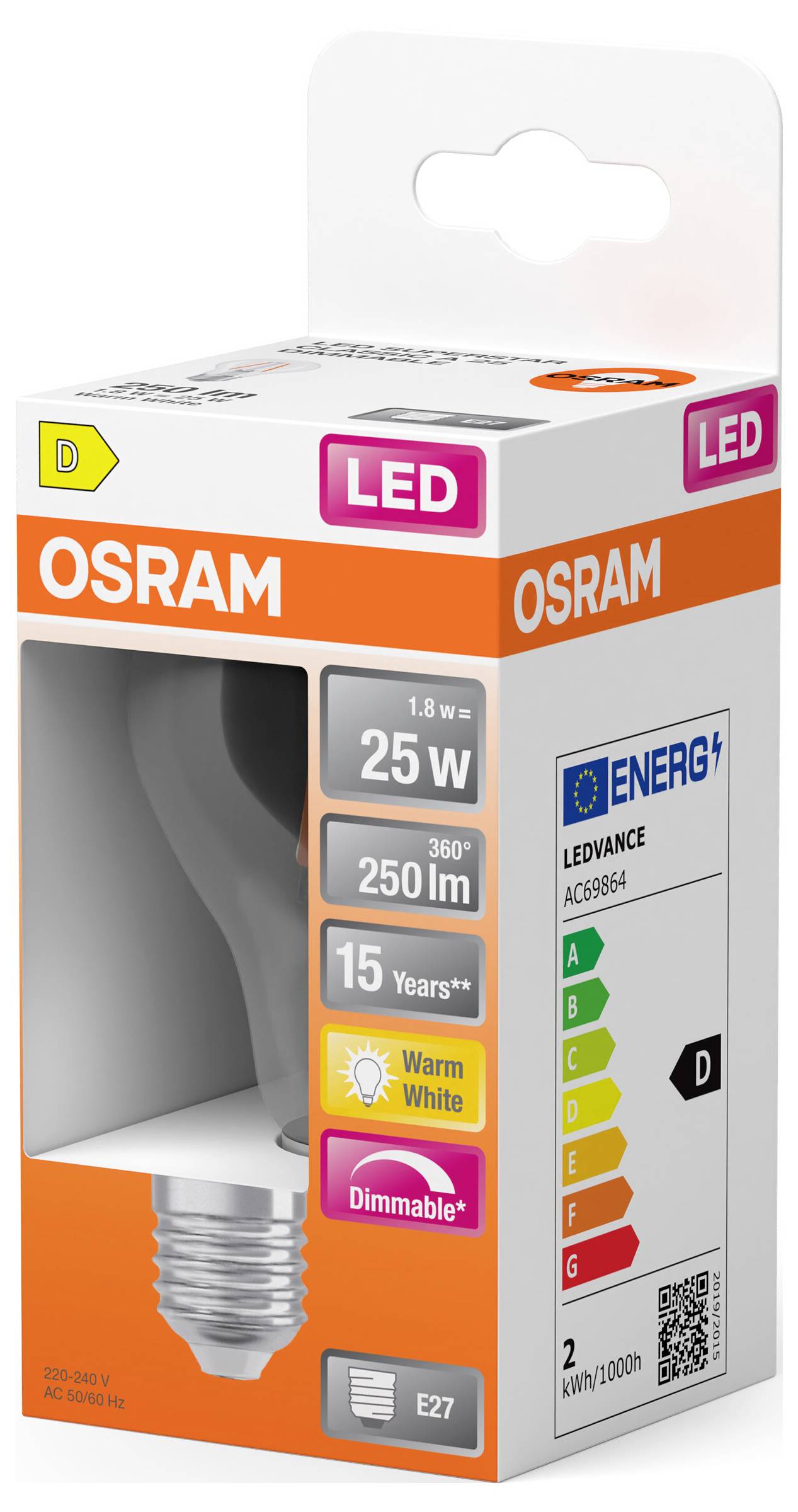 Світлодіодна лампа OSRAM HOMELIGHTING 4099854443749 E-27 1,8 Вт теплий білий 1 шт.