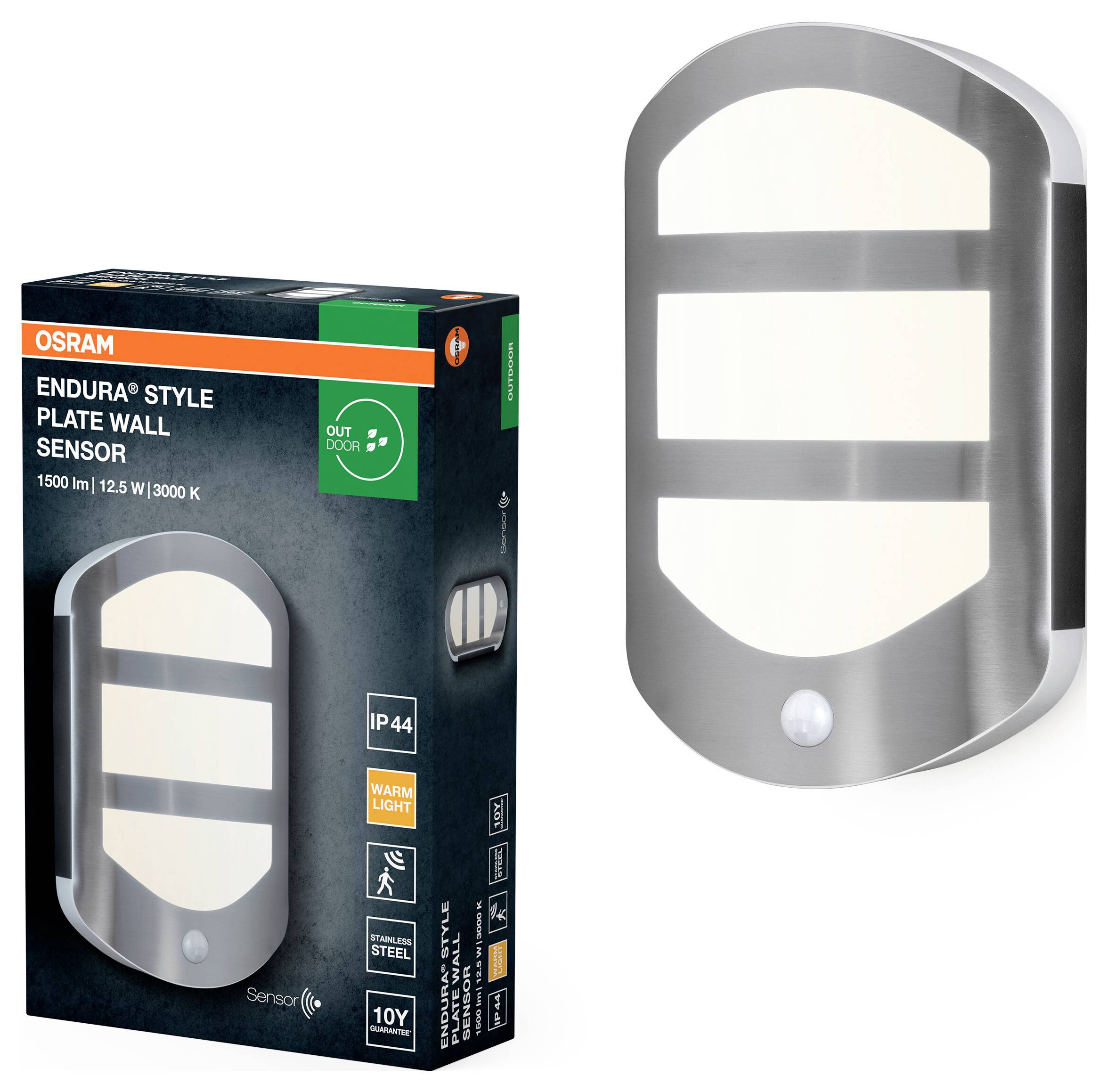 Настінний світильник OSRAM HOMELIGHTING ENDURA Style Plate із сенсорним керуванням, 12,5 Вт, з нержавіючої сталі, для зовнішнього 